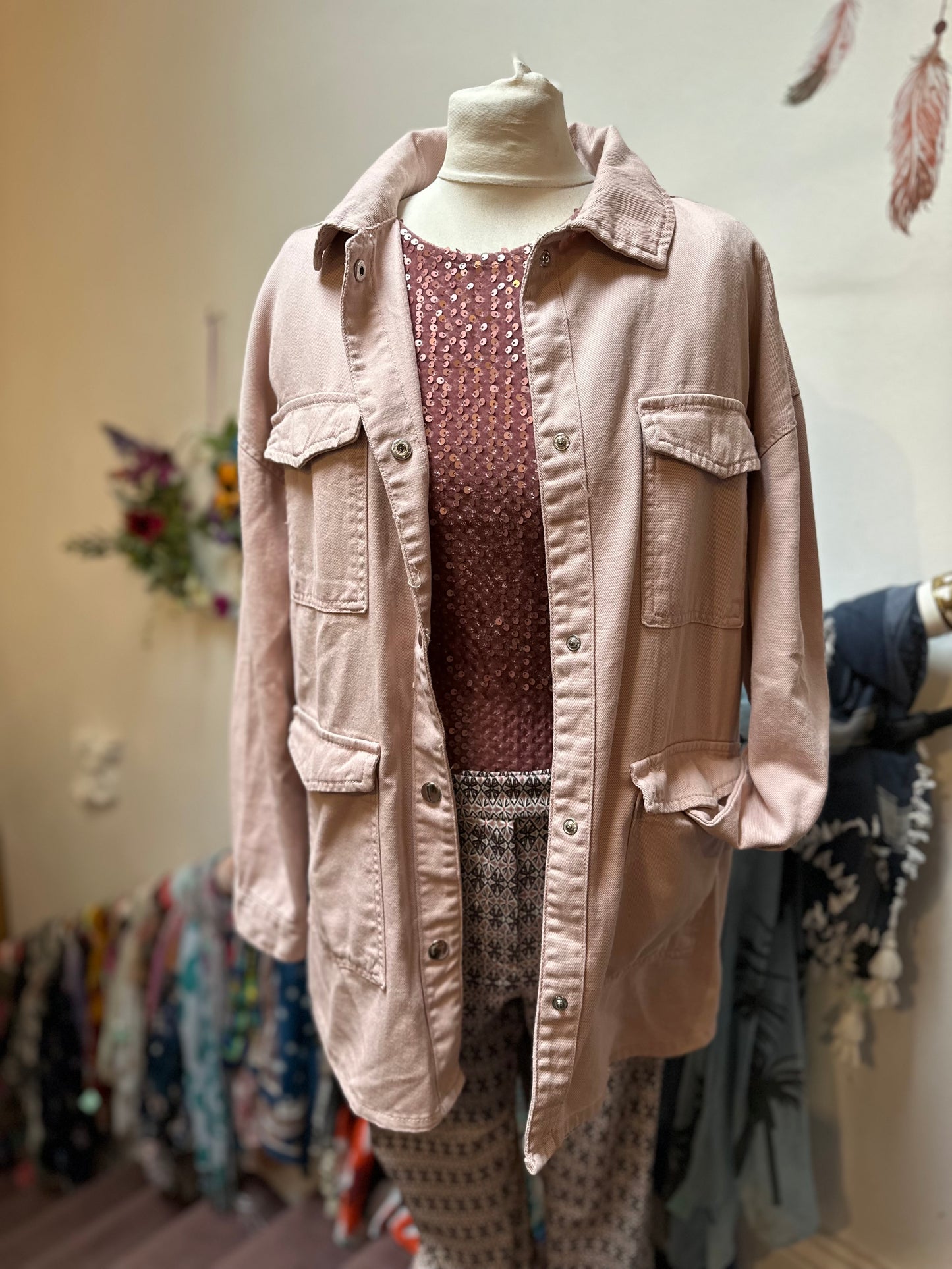 Dunnes Blush Pink Denim Shirt/Jacket s. S 100% Cotton