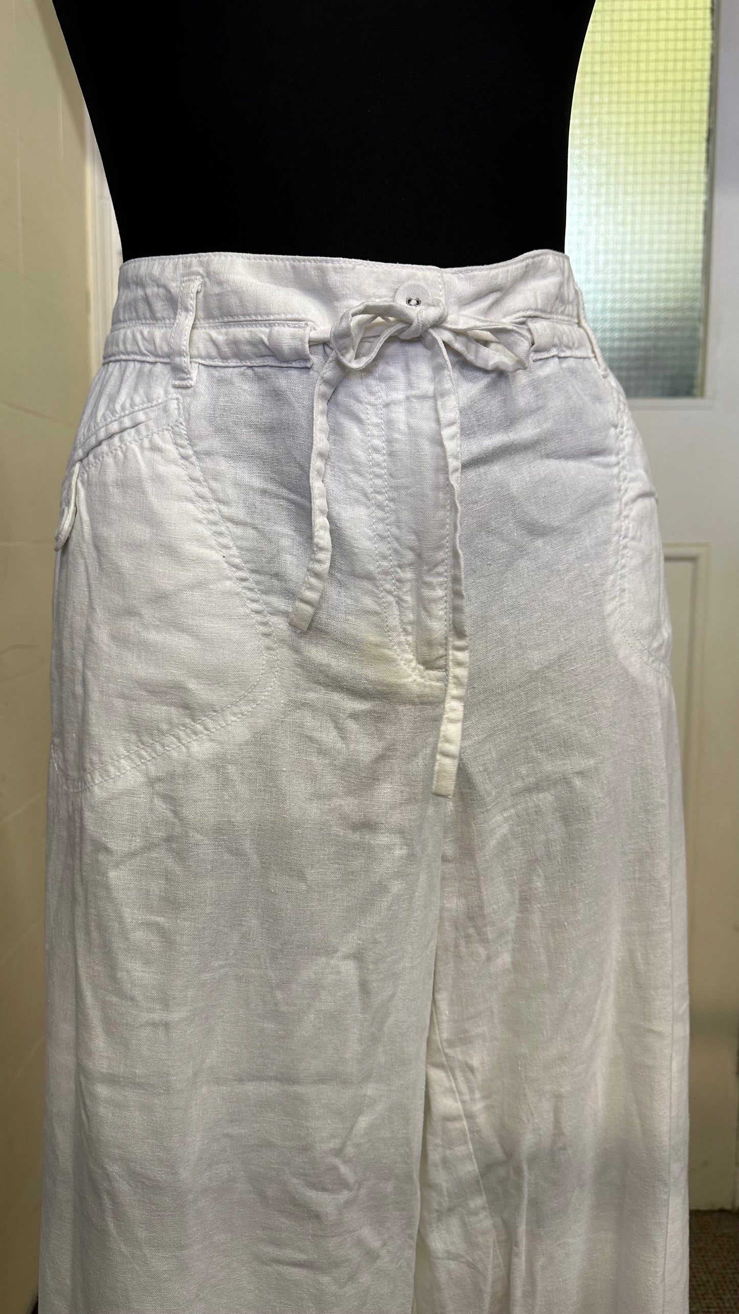Next Linen Blend White Trousers Size 18