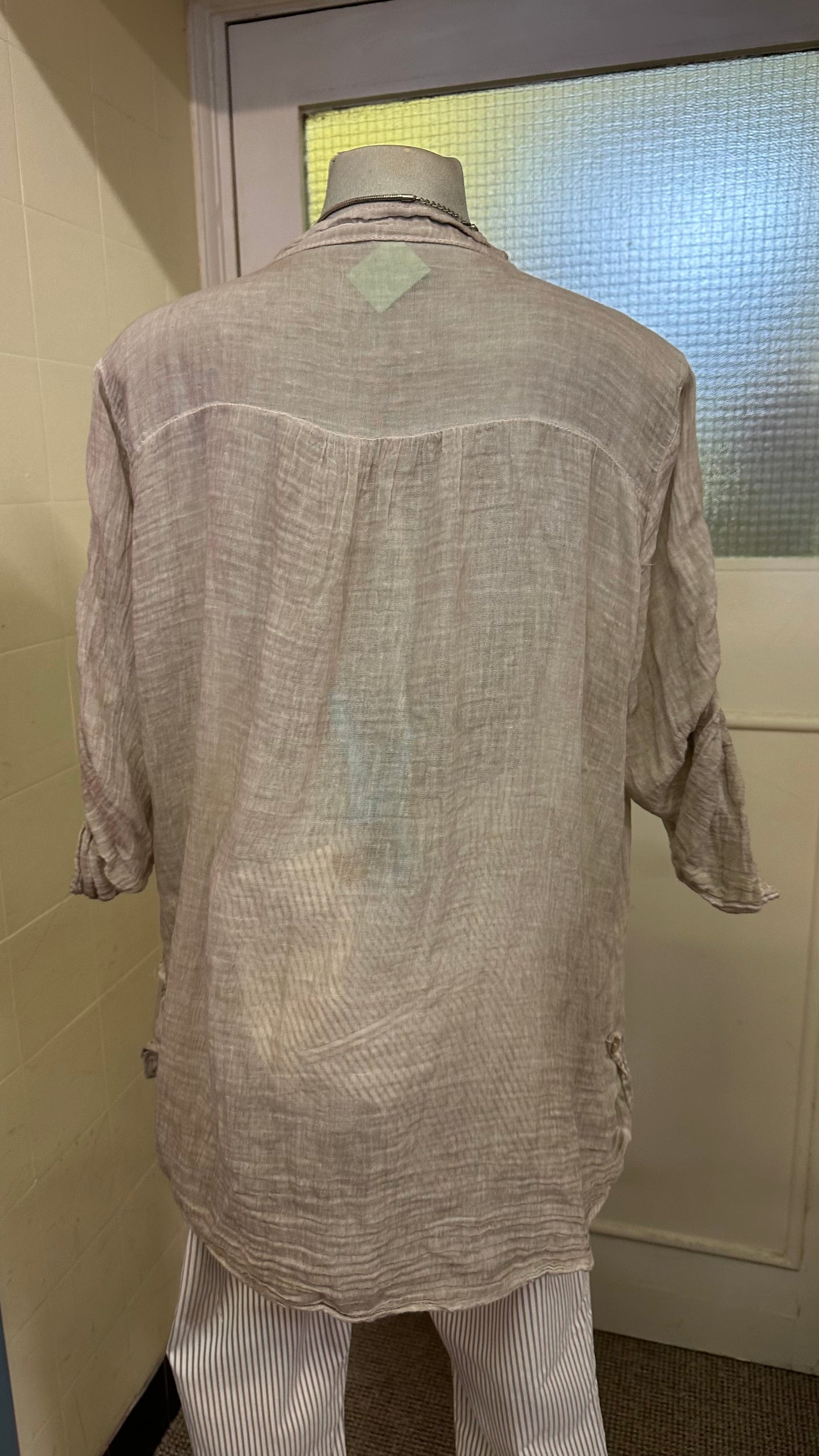 Beige Sparkle Tunic 97% Cotton Size 22 (missing 1 Button) but small fitting