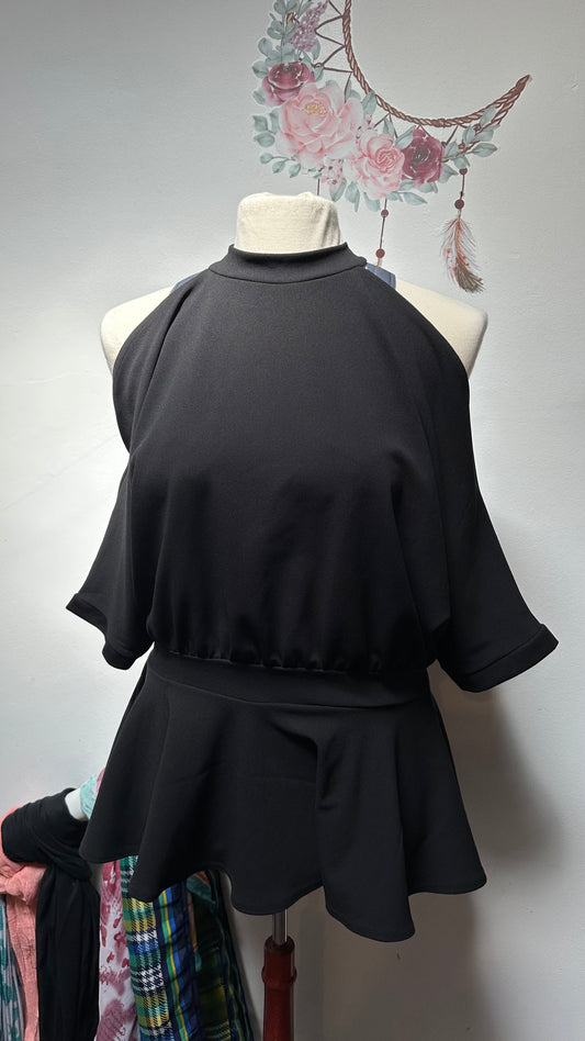 Boohoo Black Cold Shoulder Top Size 24