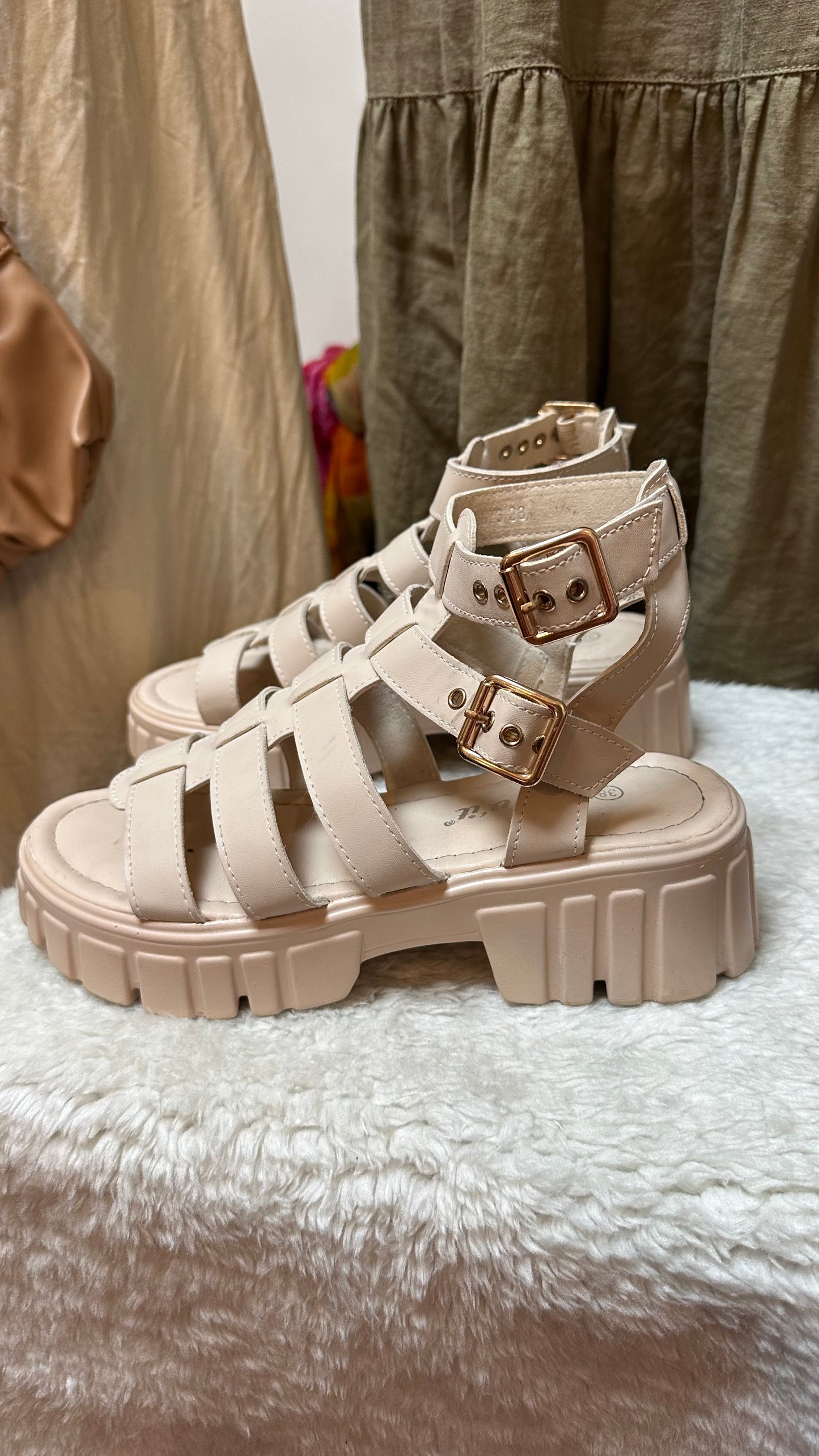 Cream Gladiator Chunky Sandals Size 5