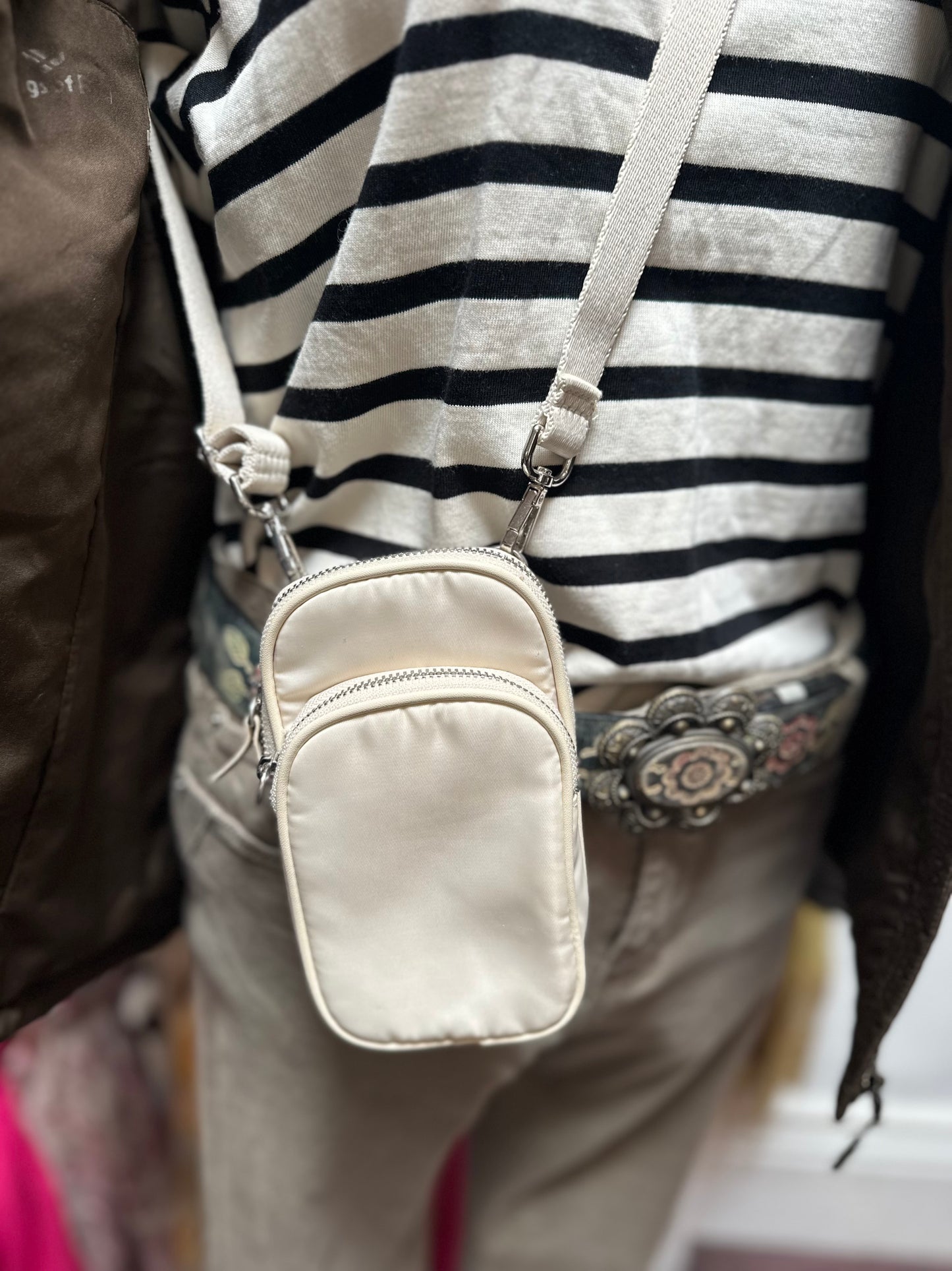 Off White Crossbody Phone Pouch