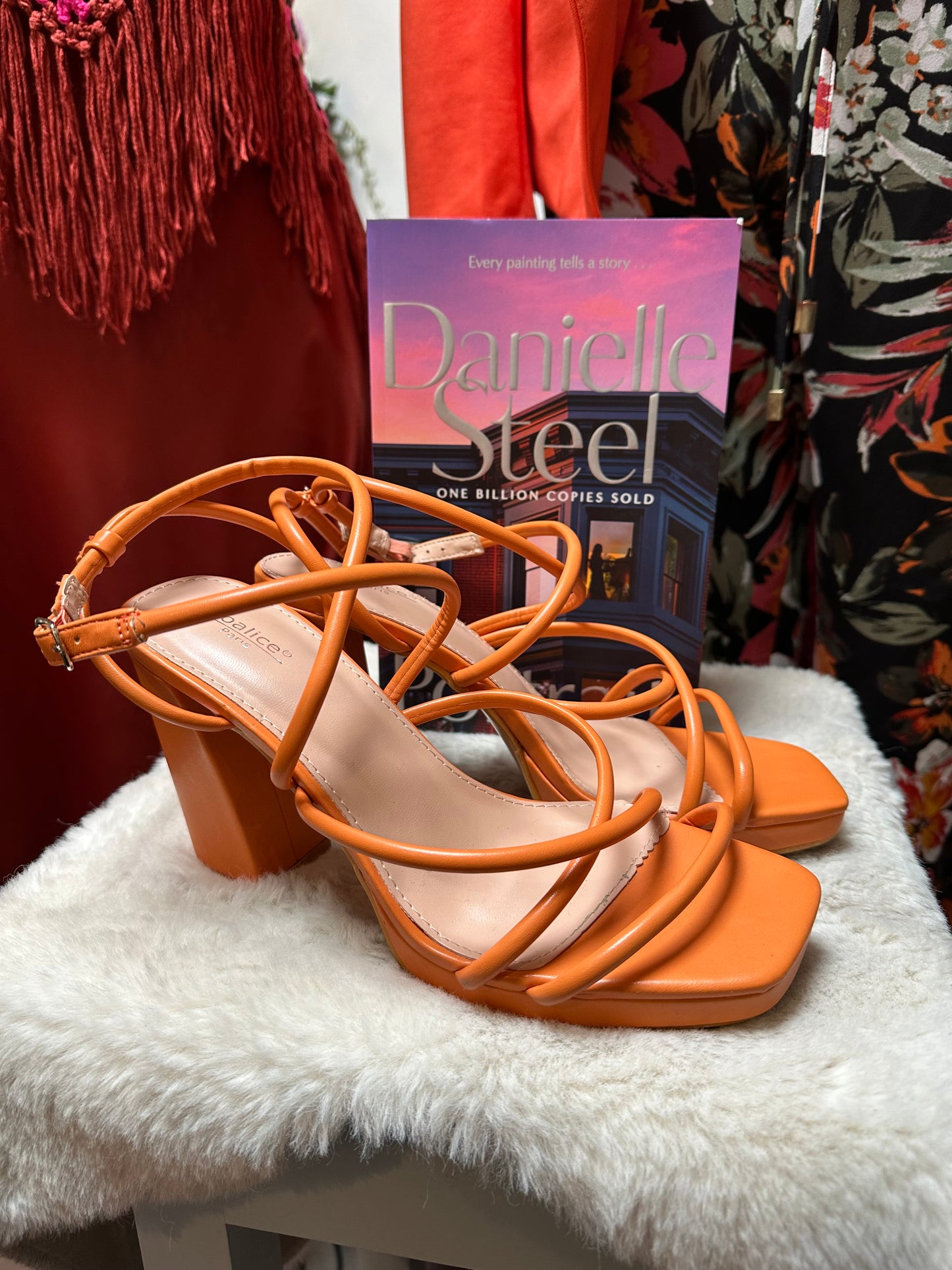 Orange Block Heels Size 6