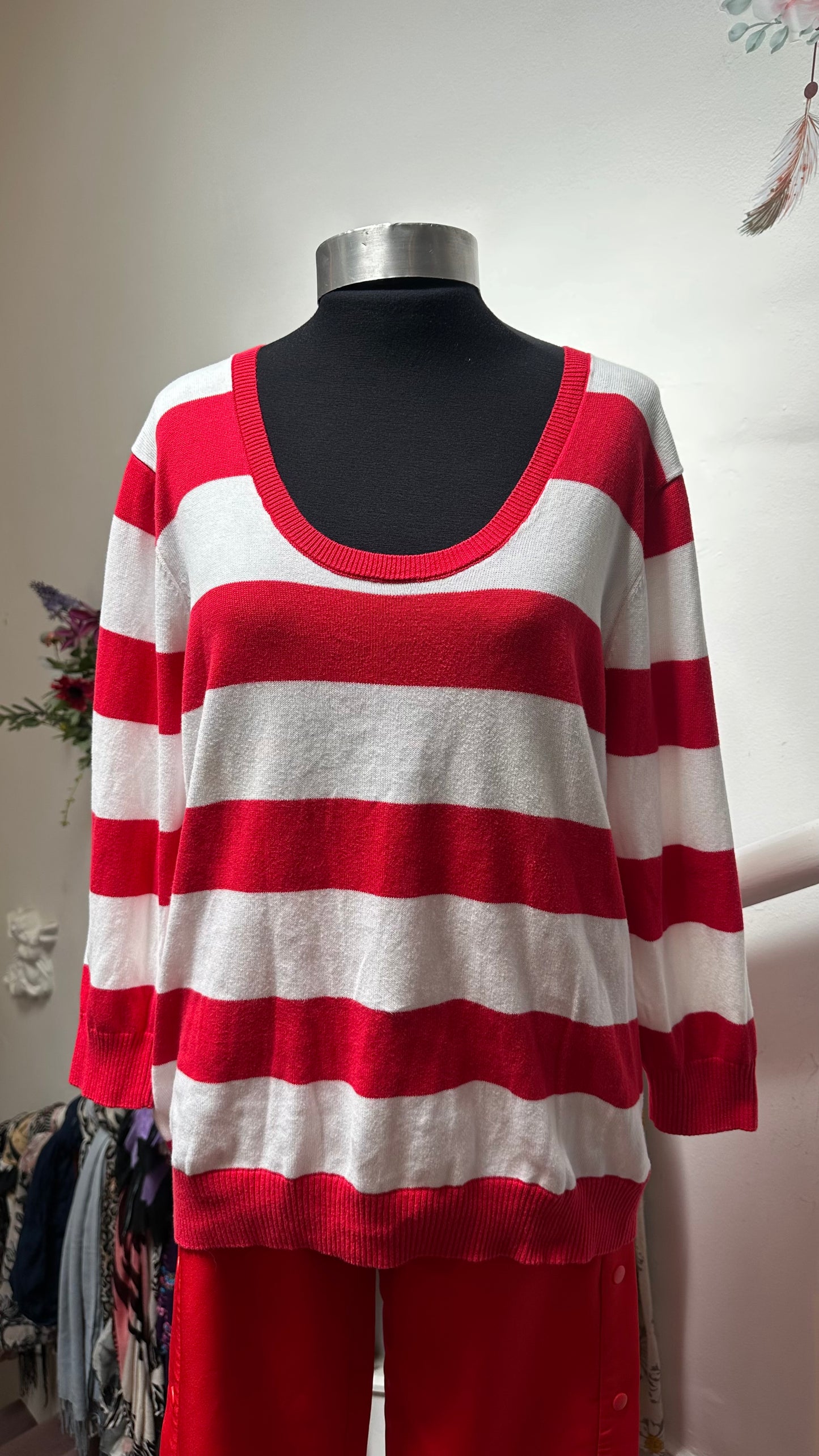 Jeanne Pierre Red & White 100% Cotton Sweater Size 14