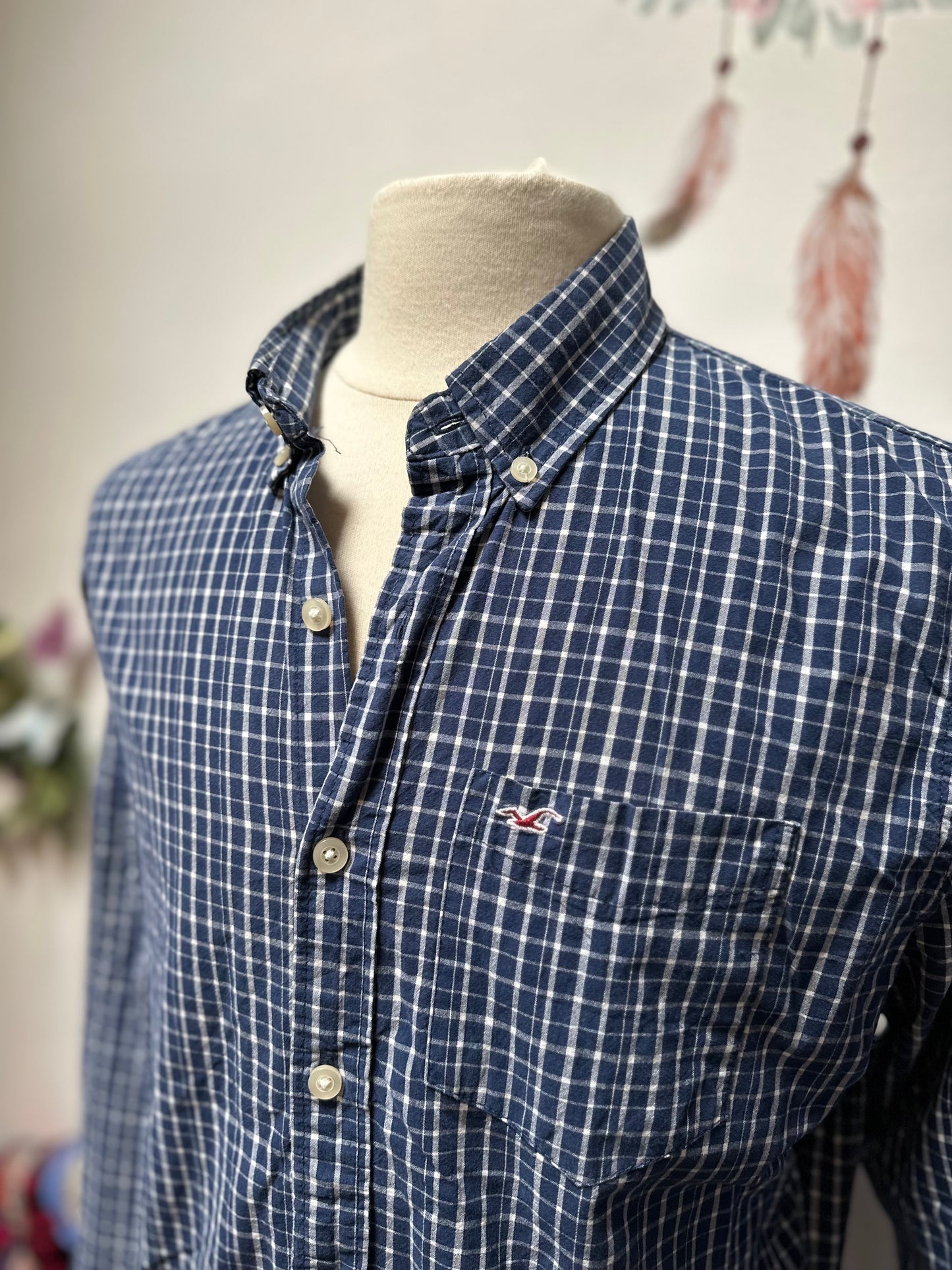Hollister Blue Plaid Shirt Size L 100% Cotton