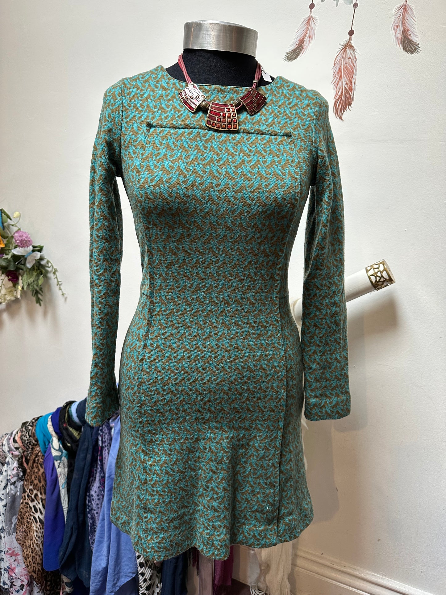 Designer Orla Kiely 100% Wool Retro Dress Size 8