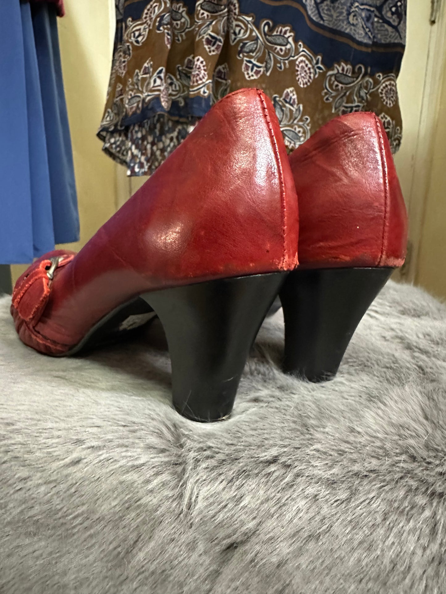 Grodecki Red Leather Pumps Size 6.5 Slightly scuffed on rear, see last photo