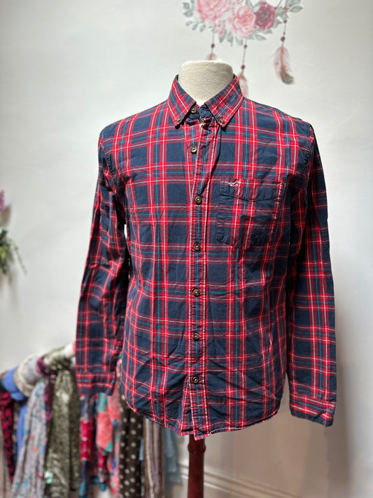 Hollister Red Plaid Shirt Size L 100% Cotton