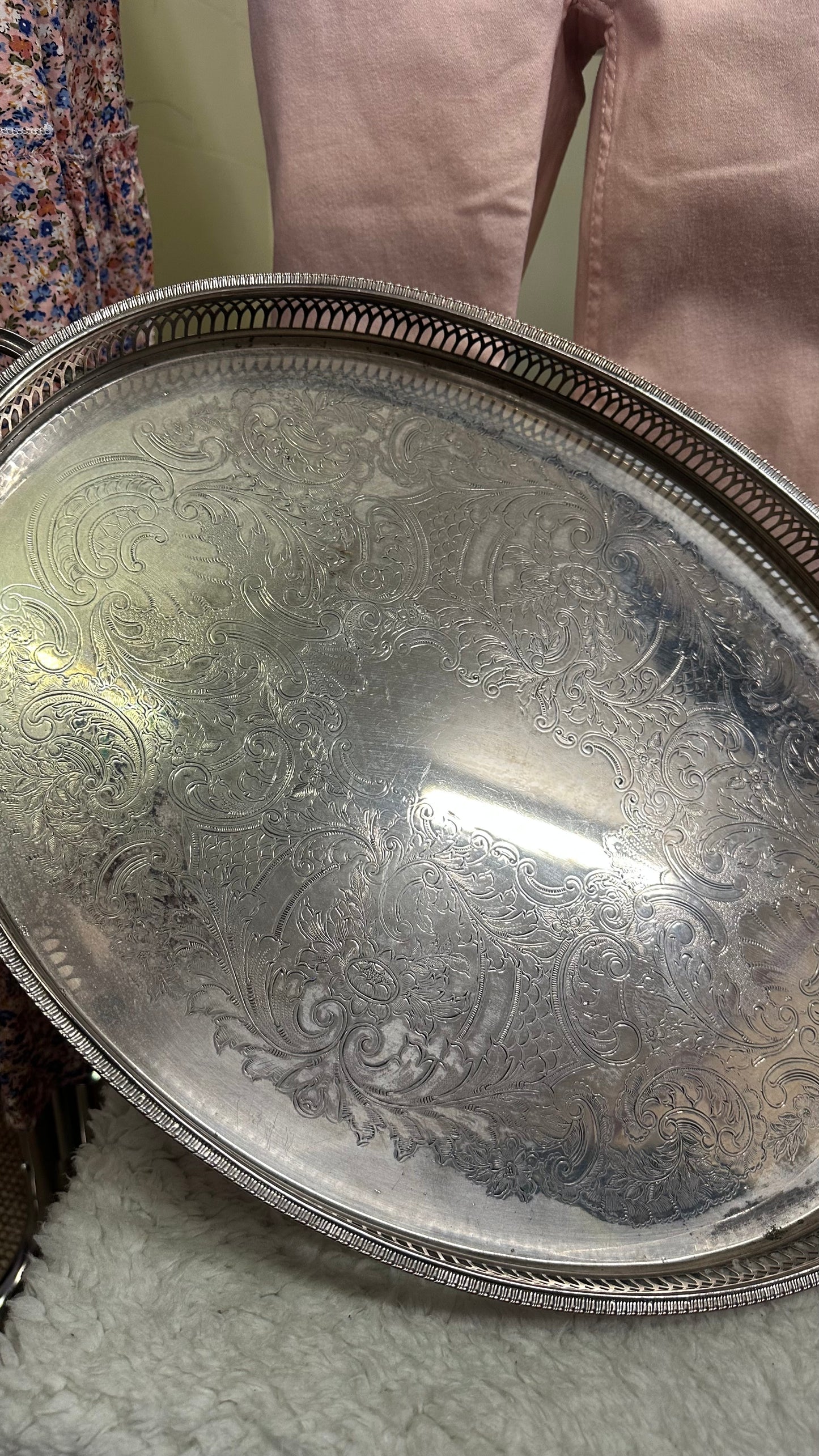 Vintage Large Oval Silver Plated Serving Tray