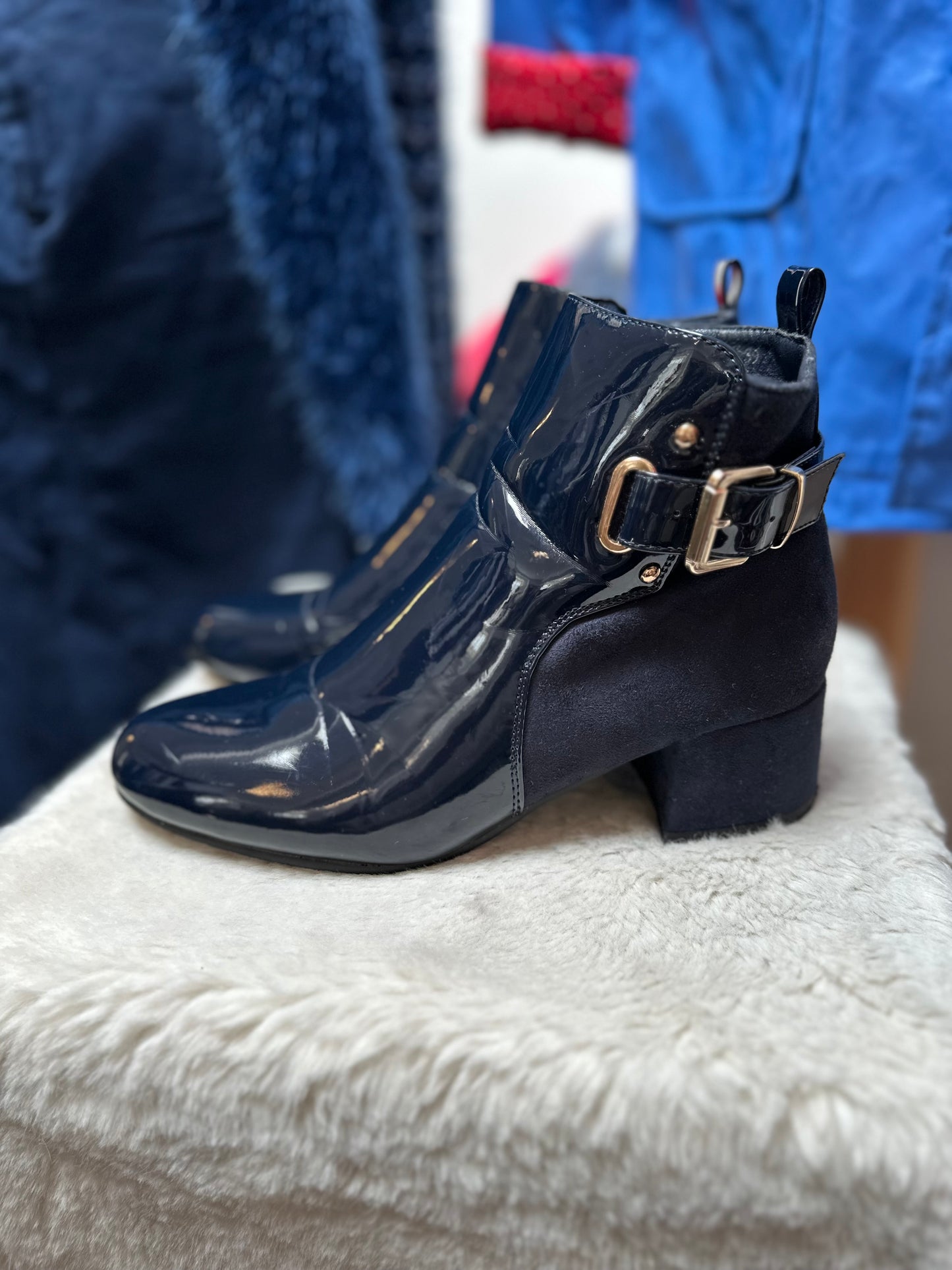 Navy Patent Ankle Boot Size 6