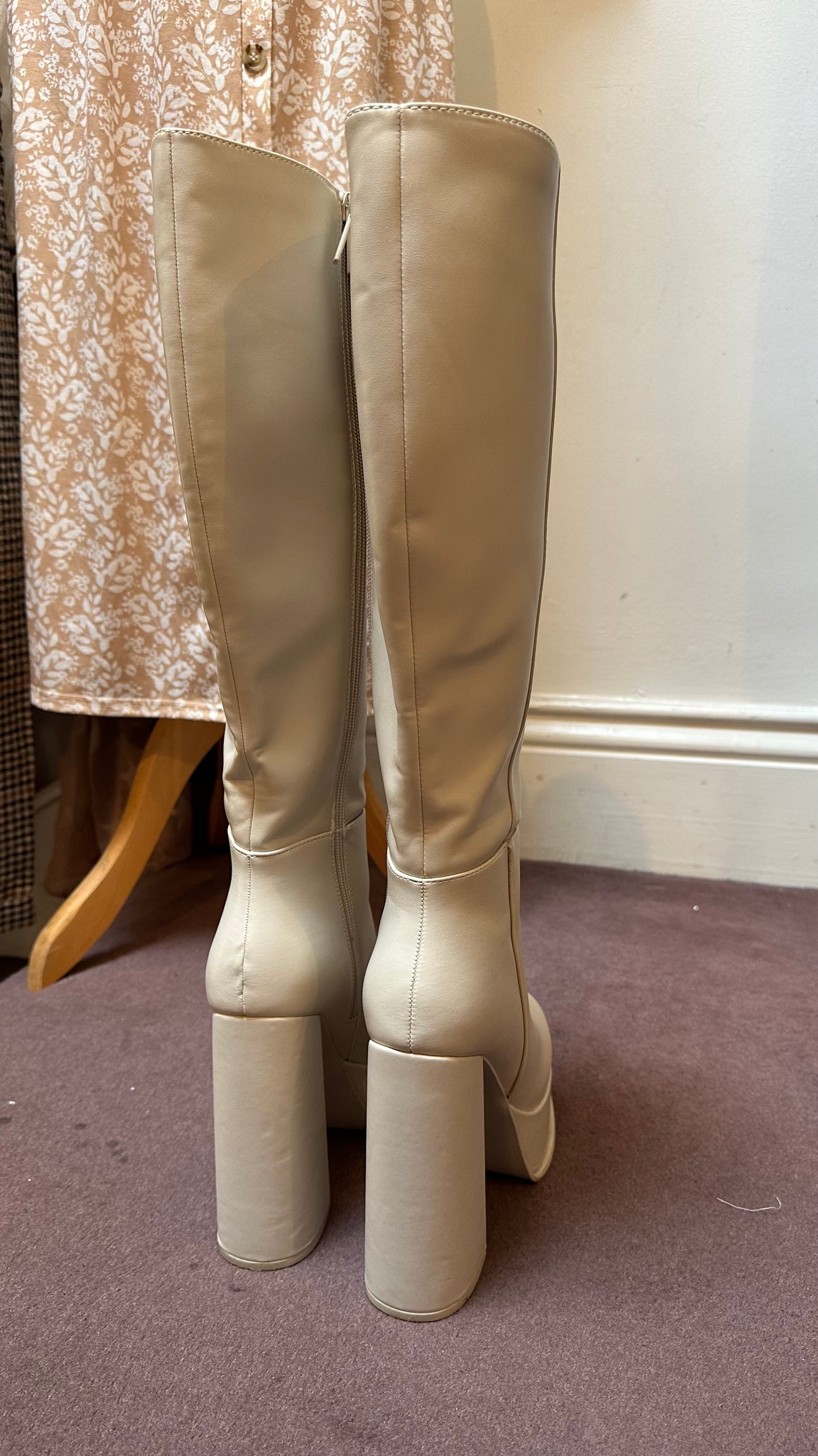 Primark Cream Platform Boots Size 6