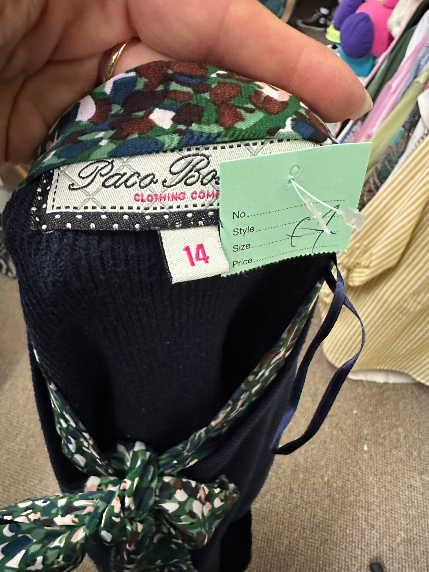 Paco Navy Pussy Bow Sweater Size 14