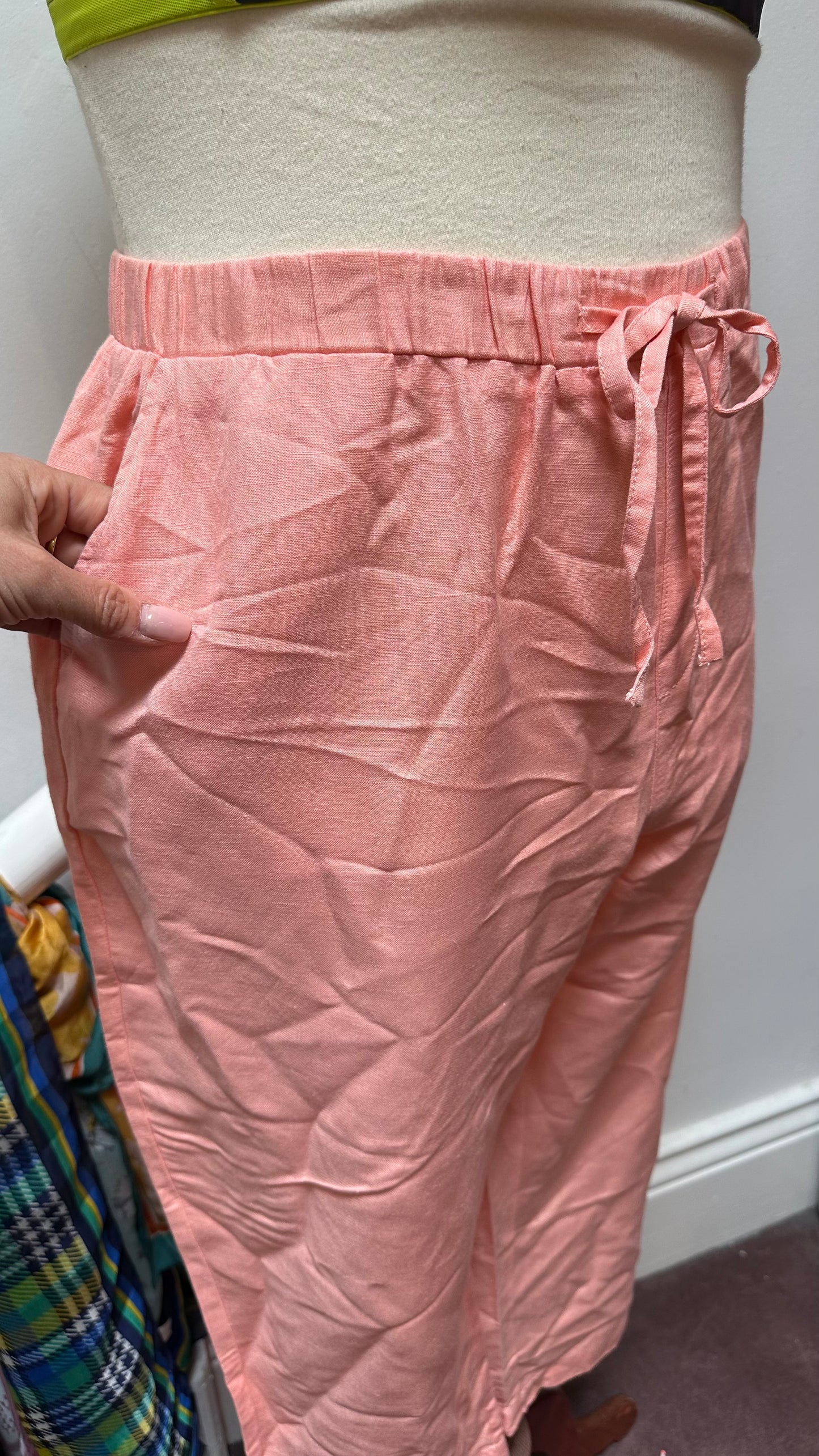 Dunnes Peach Trousers 55% Linen Trousers Size 20