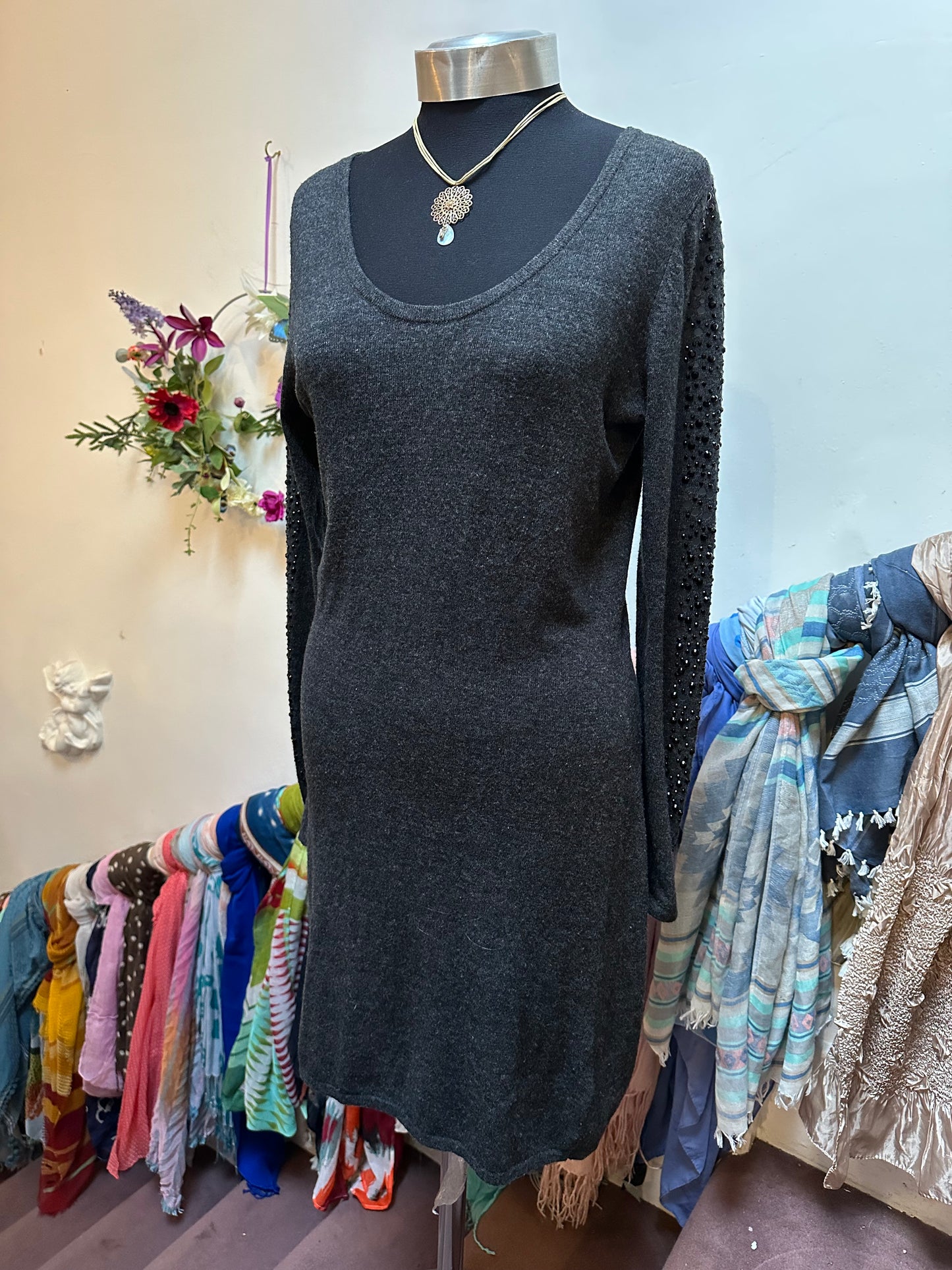 Designer Clements Ribeiro Knitted Dress with Lambswool & Cashmere Size 8 some sequins missing, see last photo