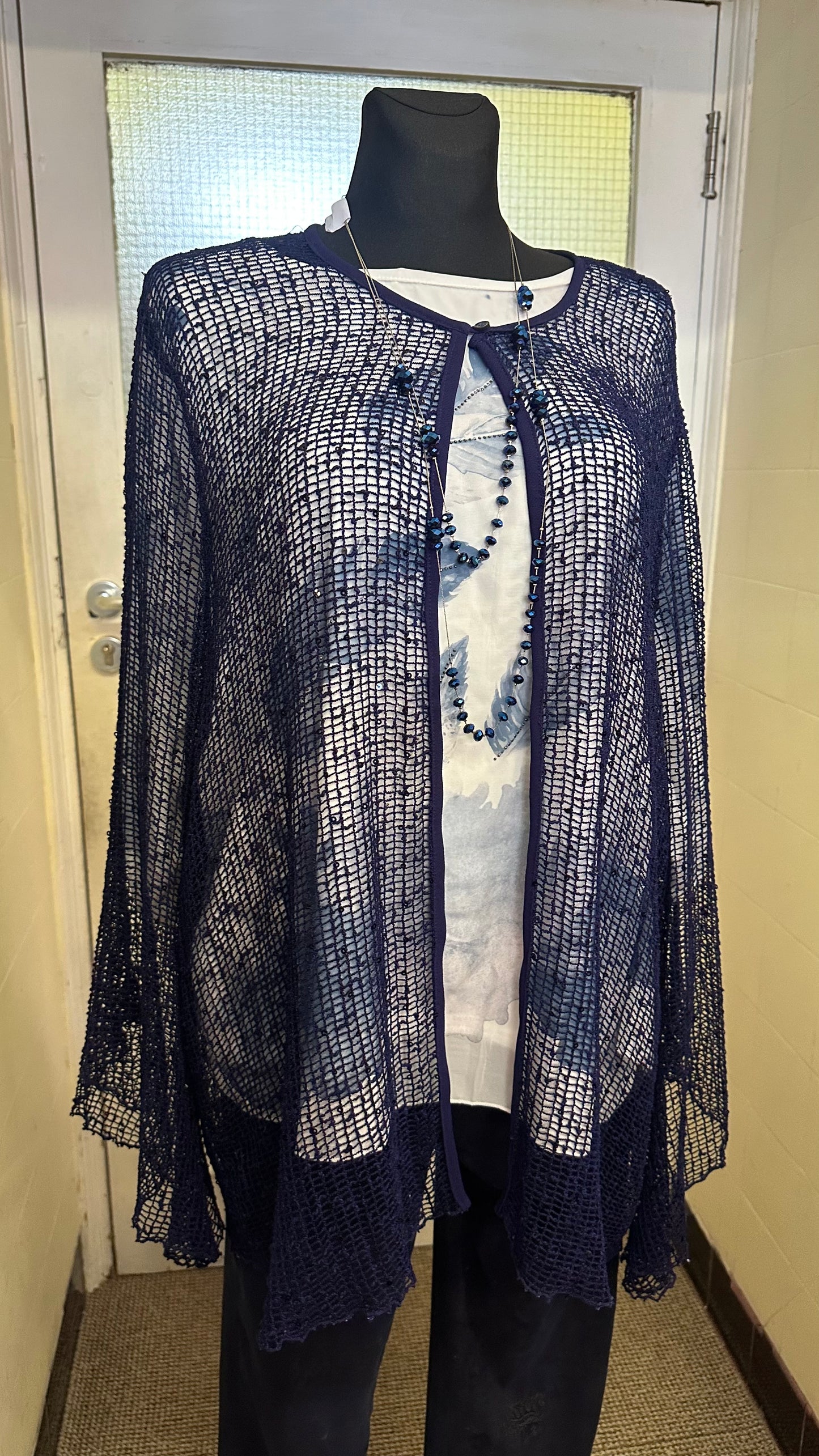 Elvi Navy Mesh Cardigan Best Fit Size L/XL
