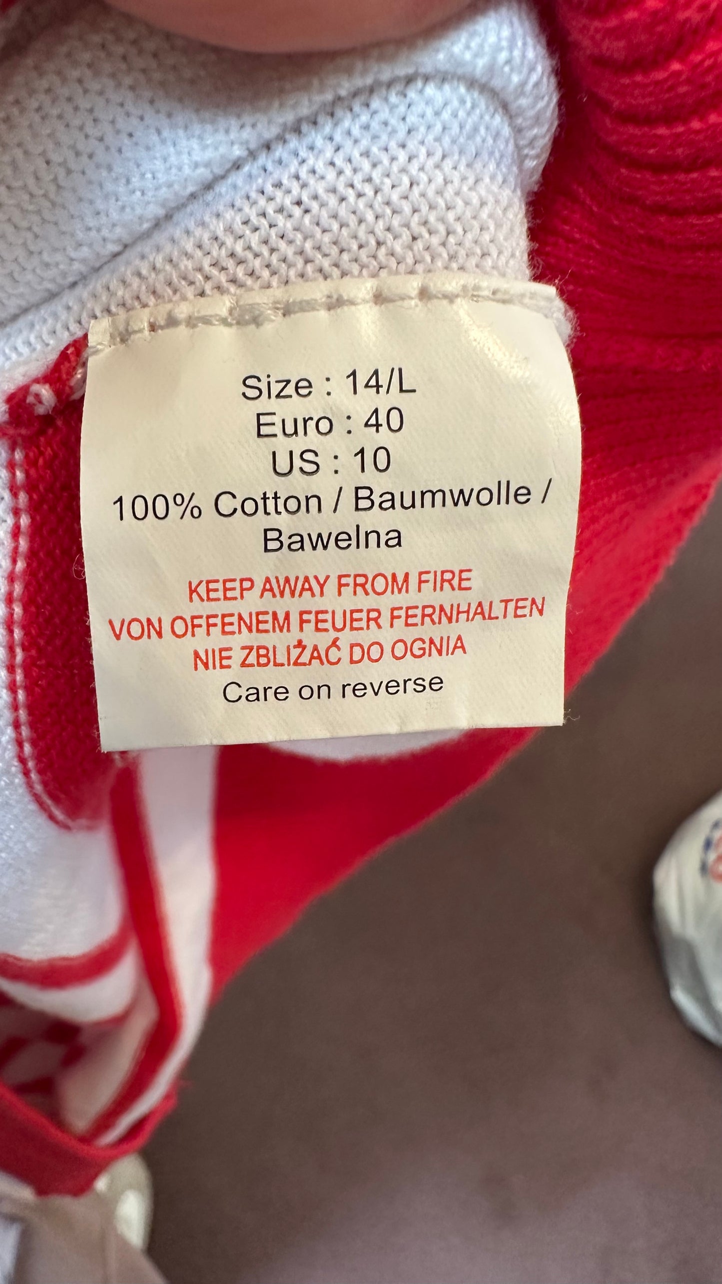 Jeanne Pierre Red & White 100% Cotton Sweater Size 14