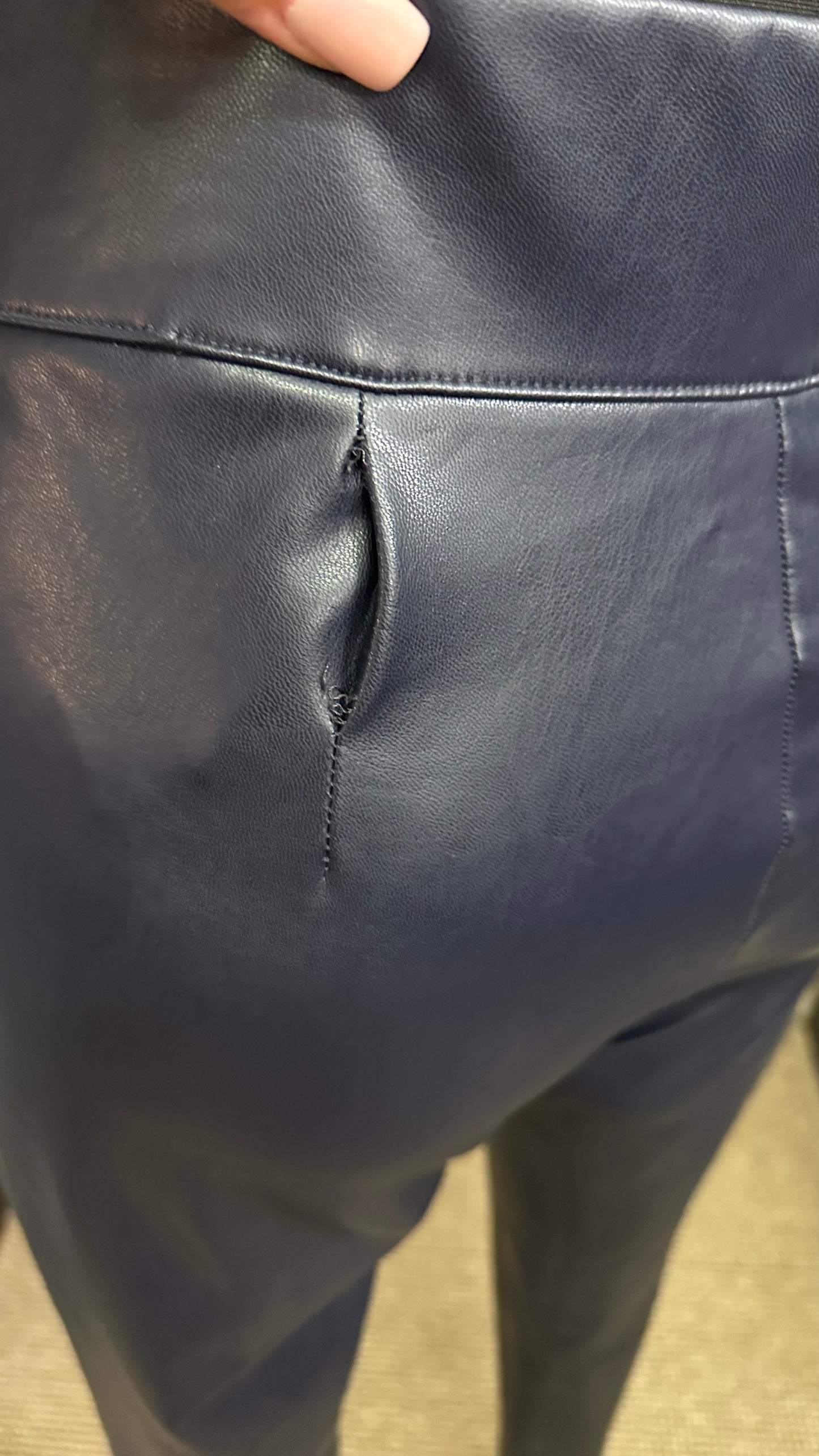 M&S Navy PU Pants Size 10, dart needs a stitch, see last photo