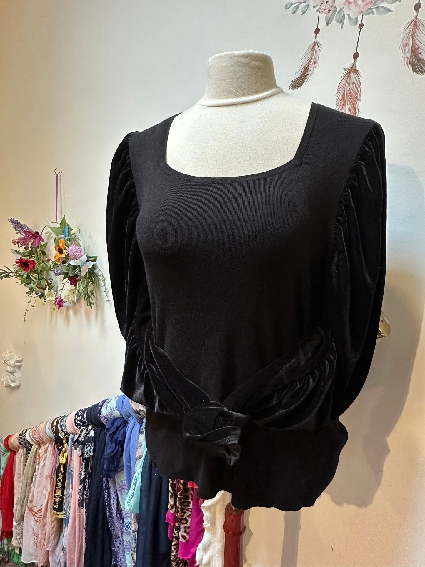 Monsoon Velvet Sleeves Top Size XL