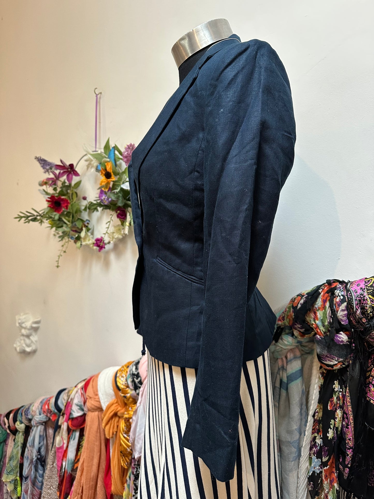 H&M Navy Linen Blend Blazer Size XS