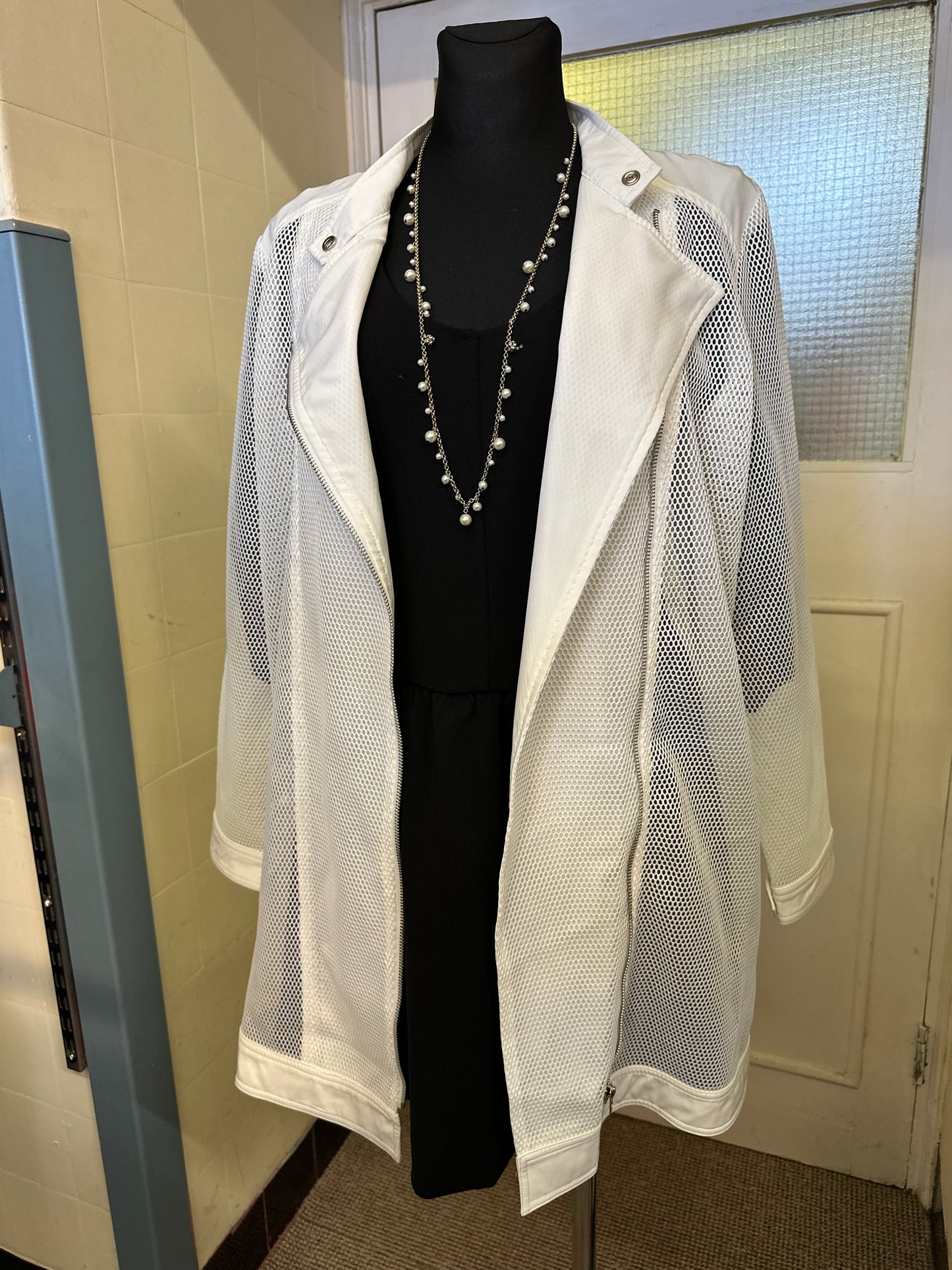 White Semi Sheer Jacket Best Fit Size M, no belt