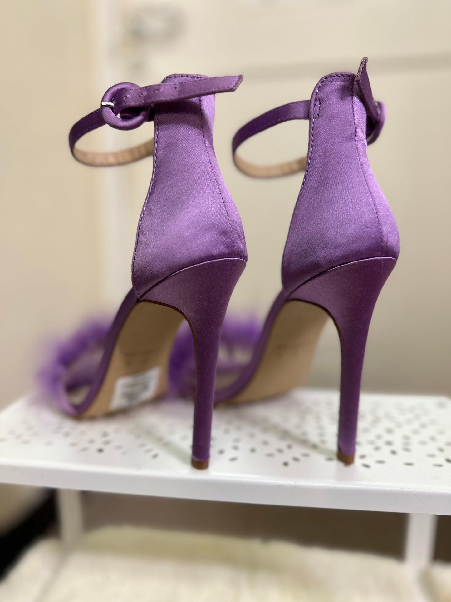 Primark Purple Feather Boa Heels, New with Tags, Size 4