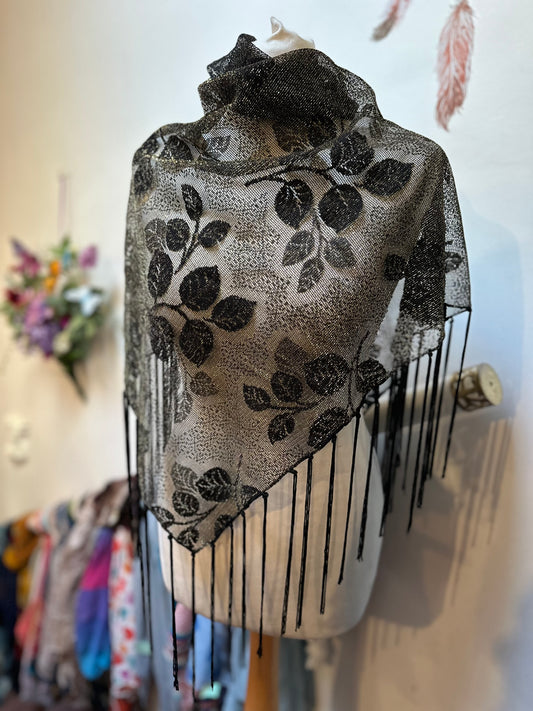 Black & Gold Shimmer Fringed Scarf