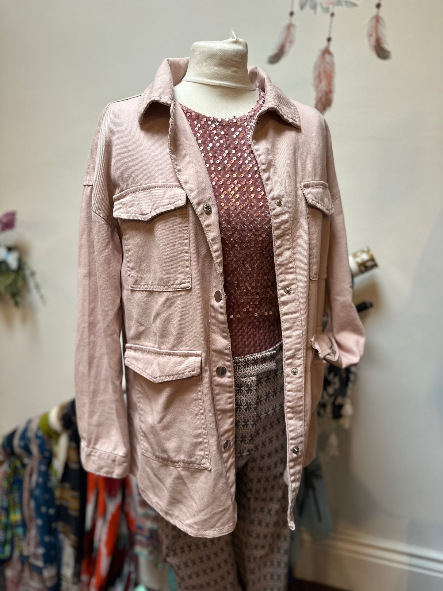 Dunnes Blush Pink Denim Shirt/Jacket s. S 100% Cotton