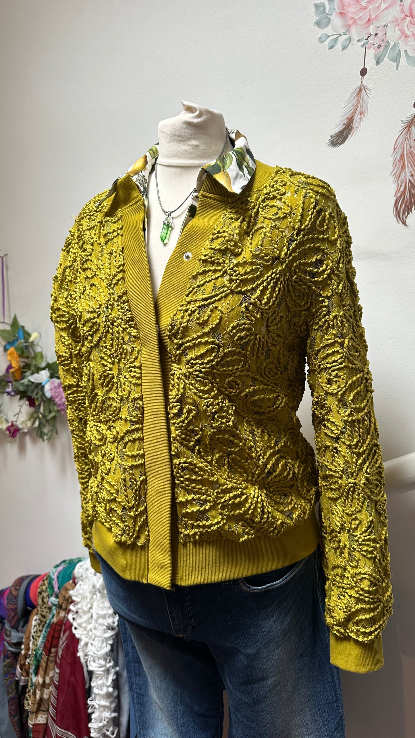 Gallery Olive/Khaki Lace Cardigan Size S RRP €30