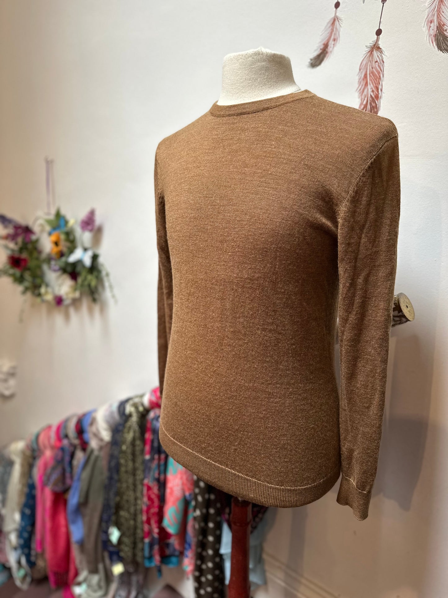 Designer Easy Black 100% Merino Wool Fine Knit Sweater Size M