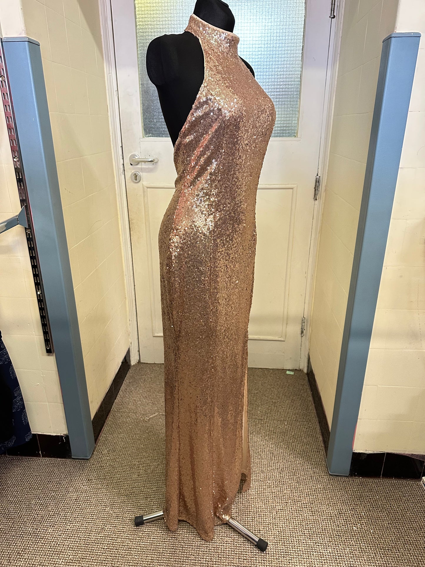 Rose Gold Sequin Occasion Wear Dress Size 12 (small patch of sequins missing, see photo)