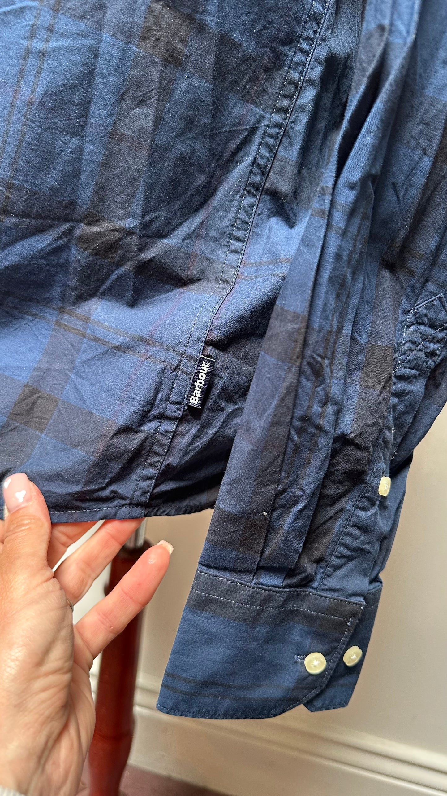 Barbour Blue Tartan Shirt 100% Cotton Size XL but more like L/XL