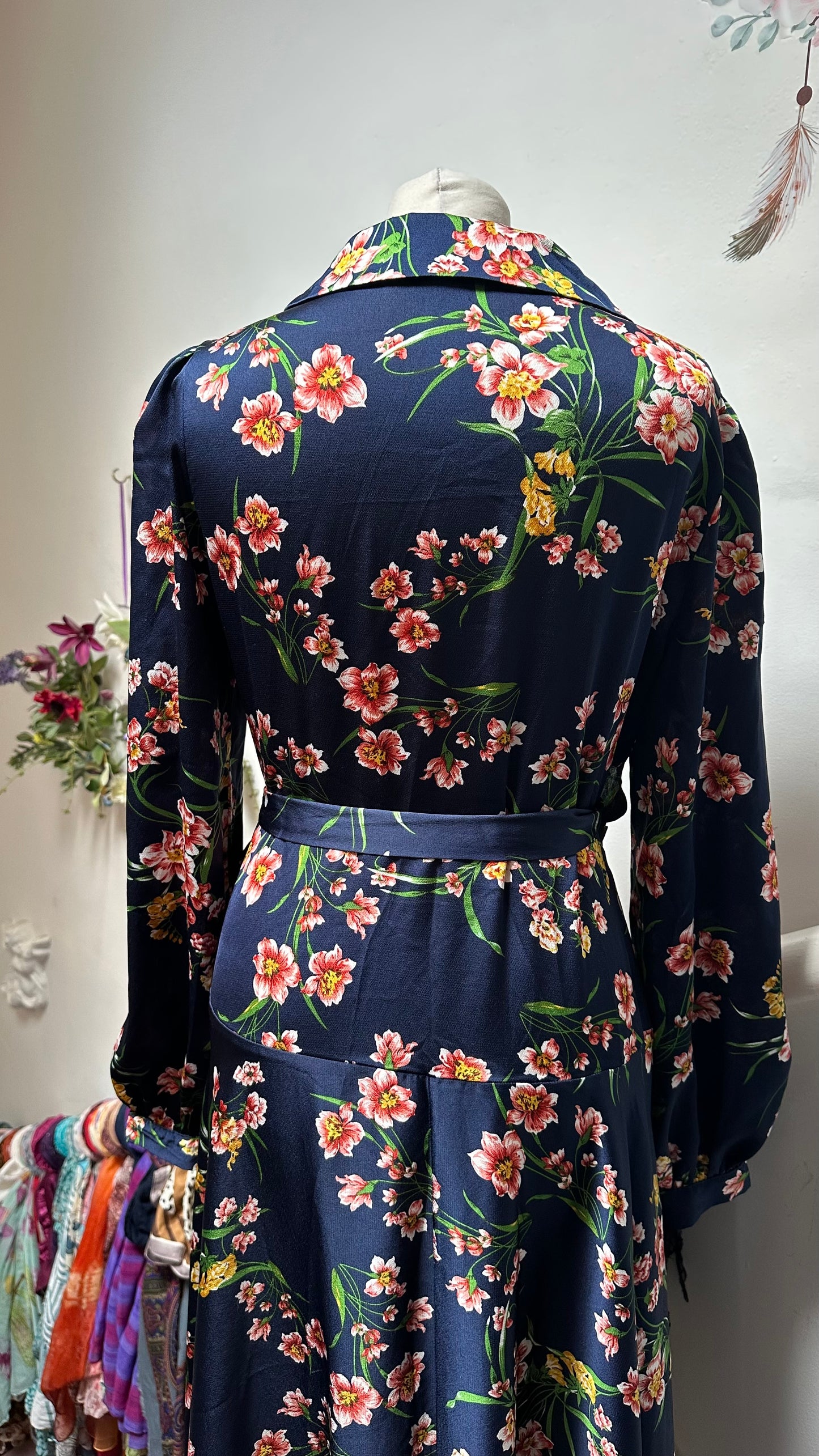 Boohoo Navy Floral Maxi Wrap Dress Size 12