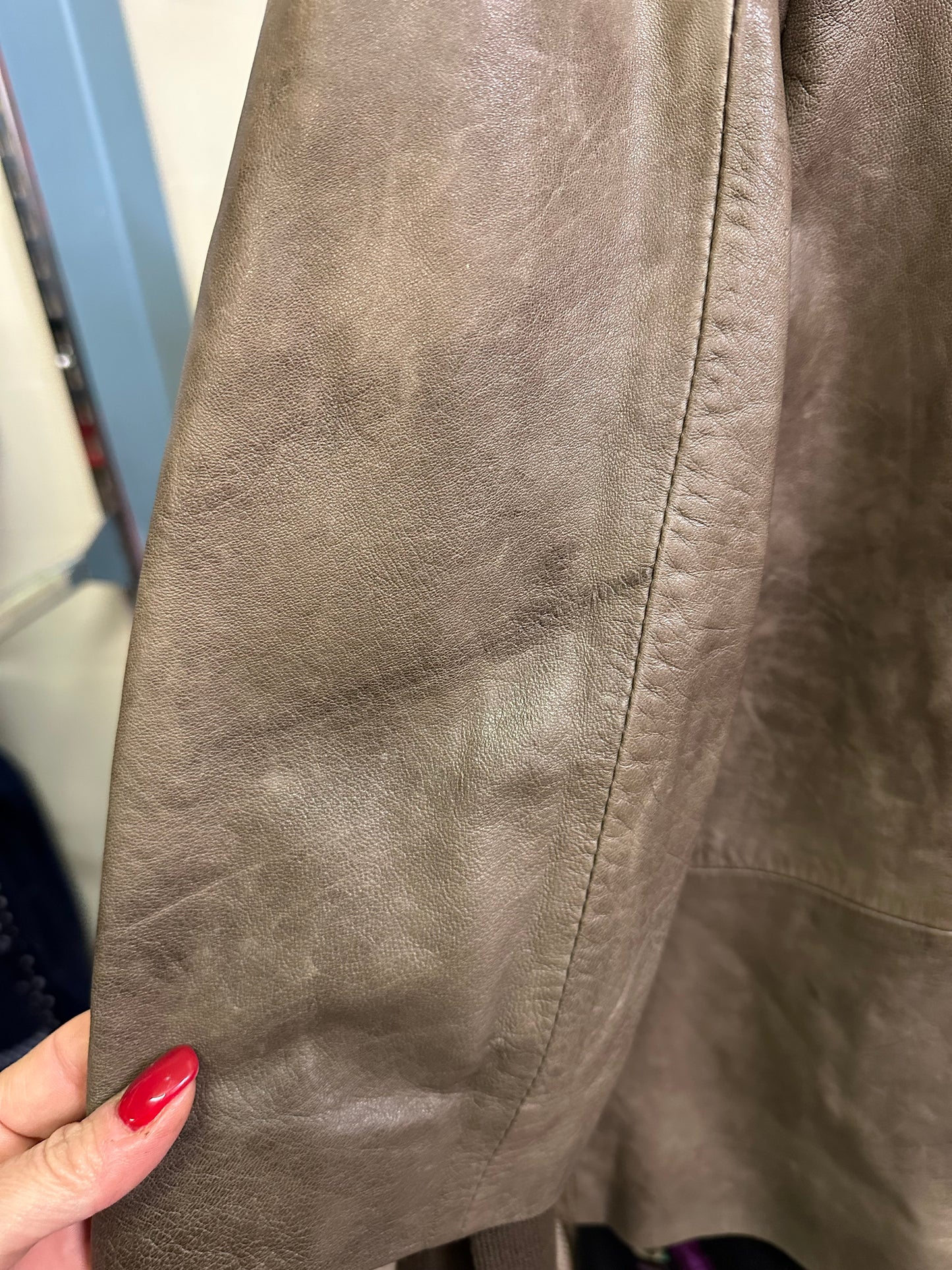 River Island Vintage Real Leather Jacket, Size 14, Cropped Sleeve, Distressed Look, some marks but all part of the look, see last photos, 1 button missing but not really noticeable