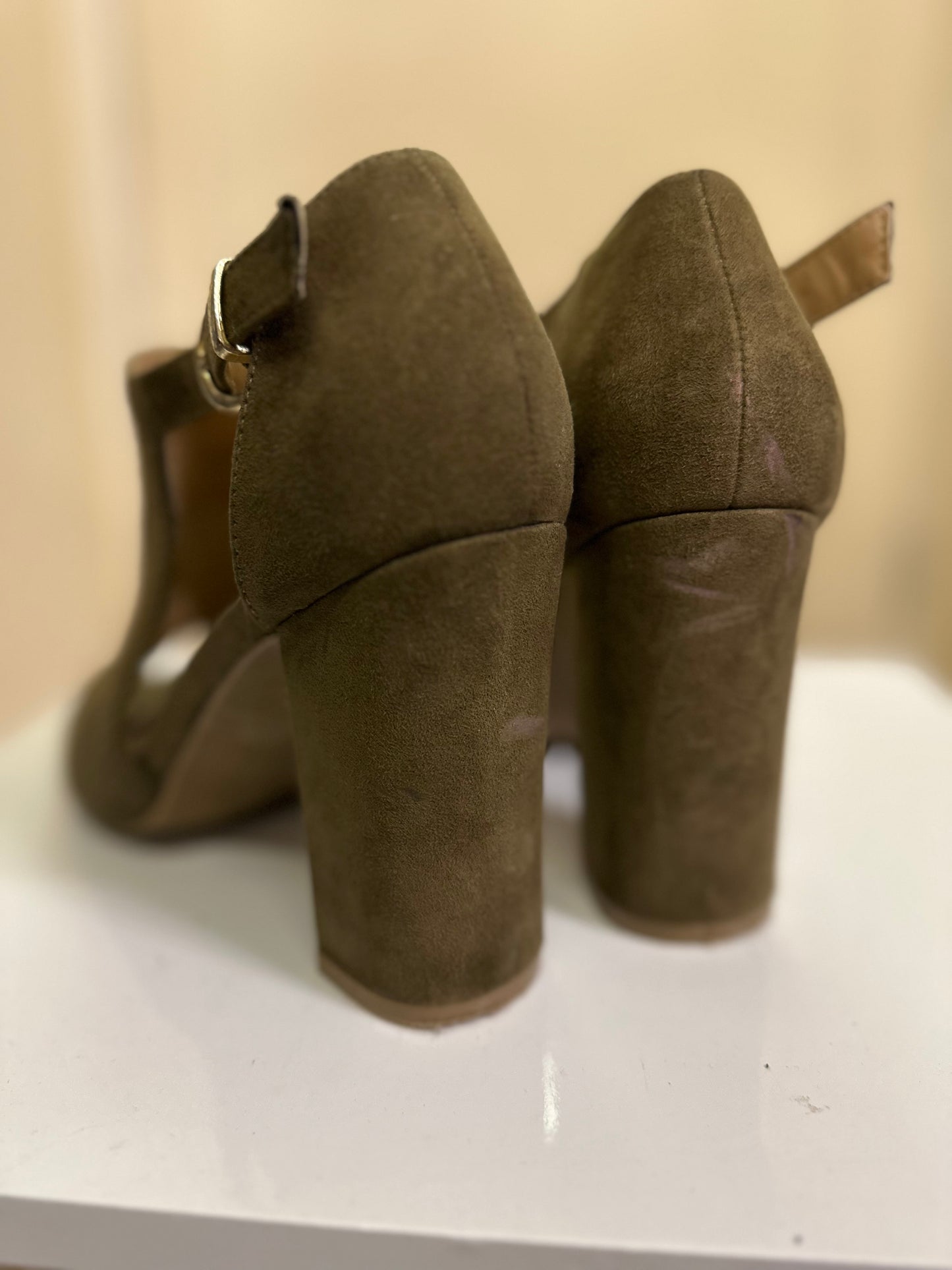 New Look Khaki Block Heel Sandals, Size 6