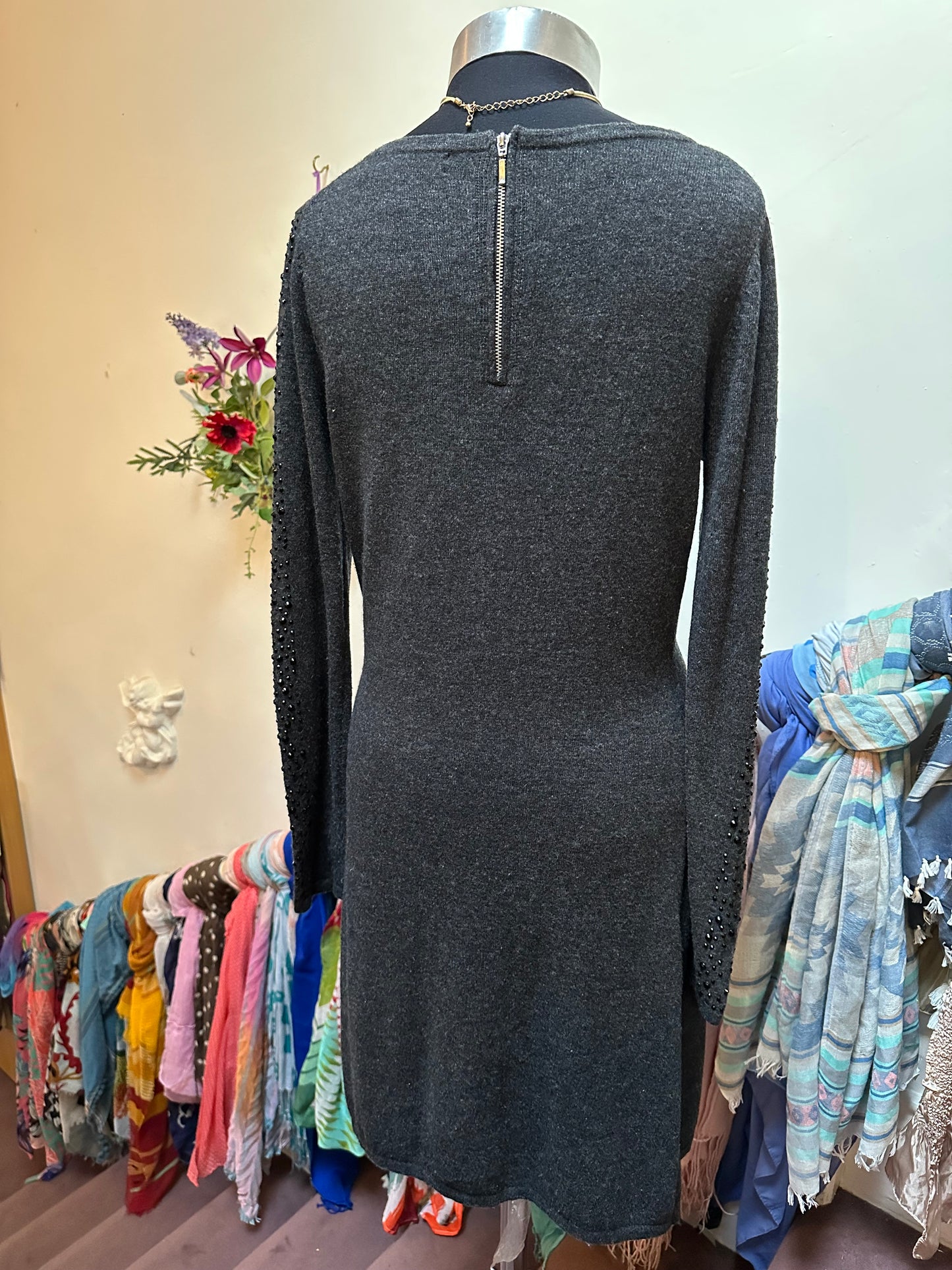 Designer Clements Ribeiro Knitted Dress with Lambswool & Cashmere Size 8 some sequins missing, see last photo