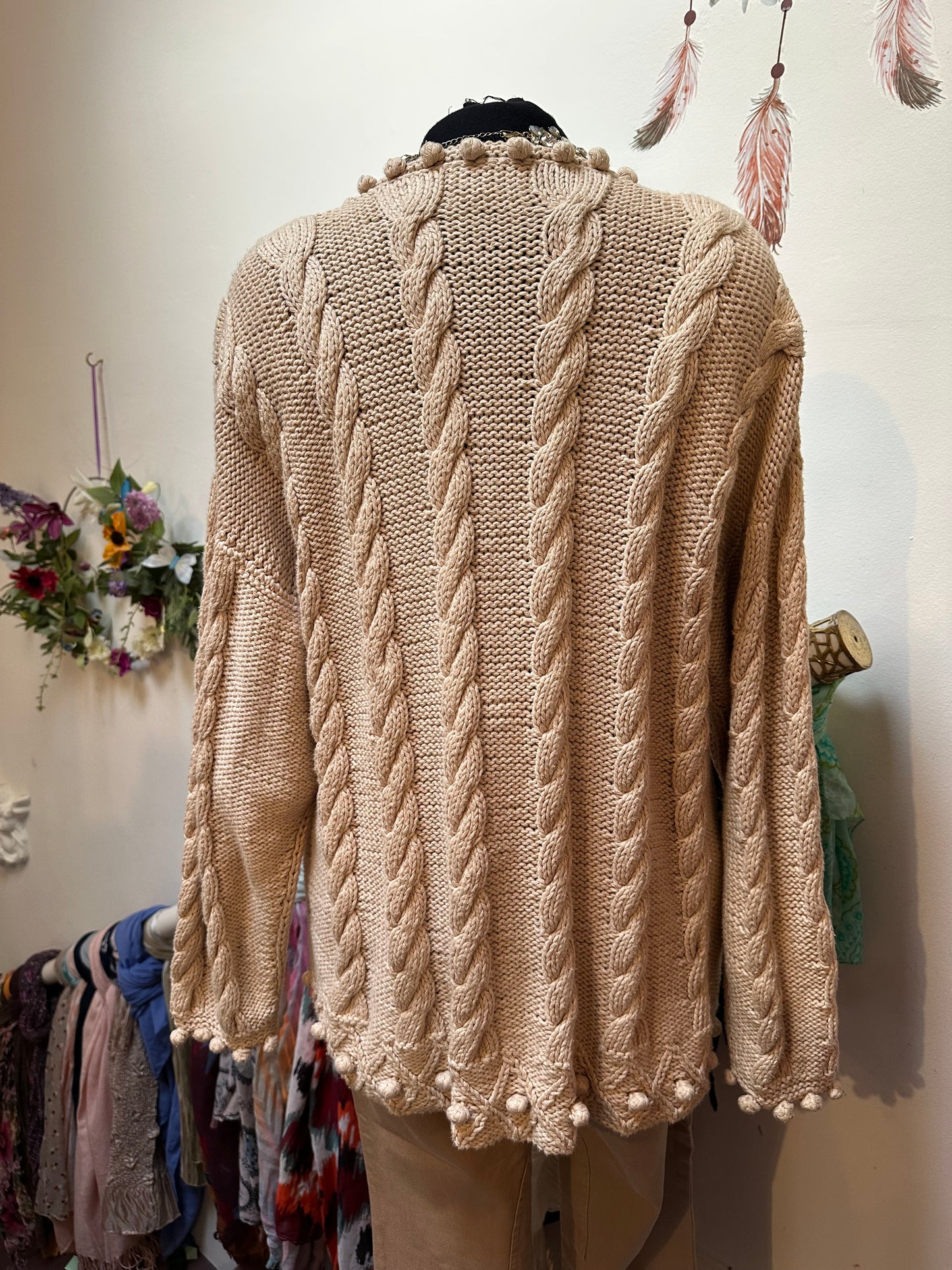 Designer Golden Spiderweb 100% Heavy Cotton Knitted Cardigan with Shoulder Pads Best Fit Size L