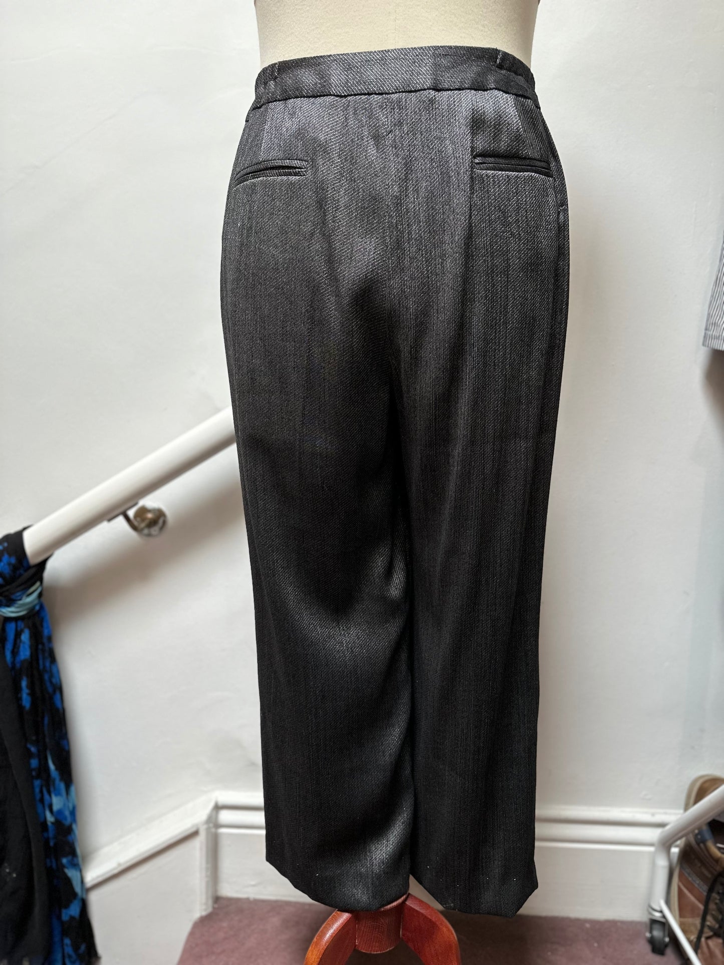 Jones New York, Black/Silver Shimmer, Wide Leg Trousers, Size 18, Stretchy Waist