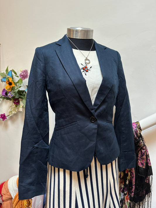 H&M Navy Linen Blend Blazer Size XS