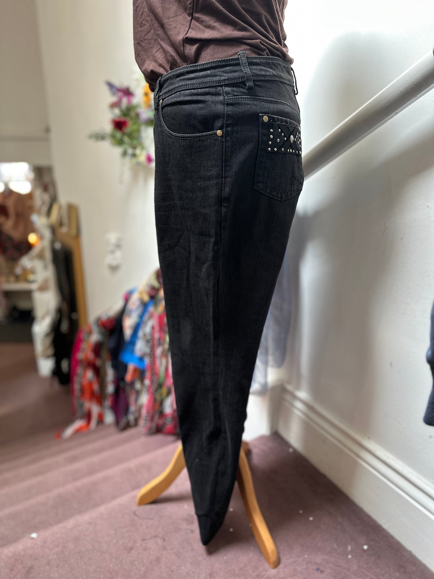 Designer Giorgio Grati Studded Denim Suit Best Fit Size 12 (1 Belt Loop needs a stitch)
