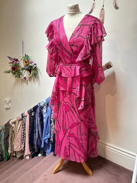 Stunning Ted Baker Pink Ruffle Dress New with Tags Size 12 RRP £250!!!!