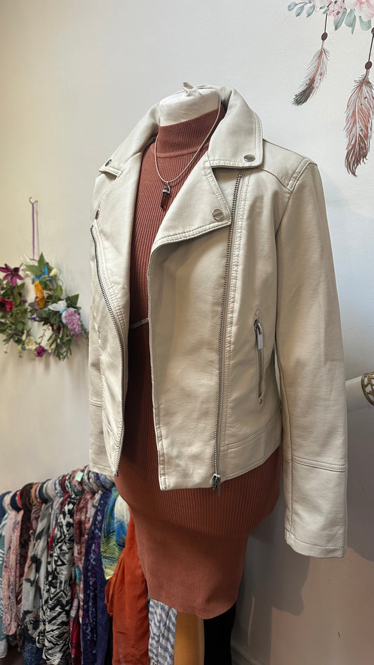 Dunnes Cream PU Biker Jacket Size 10