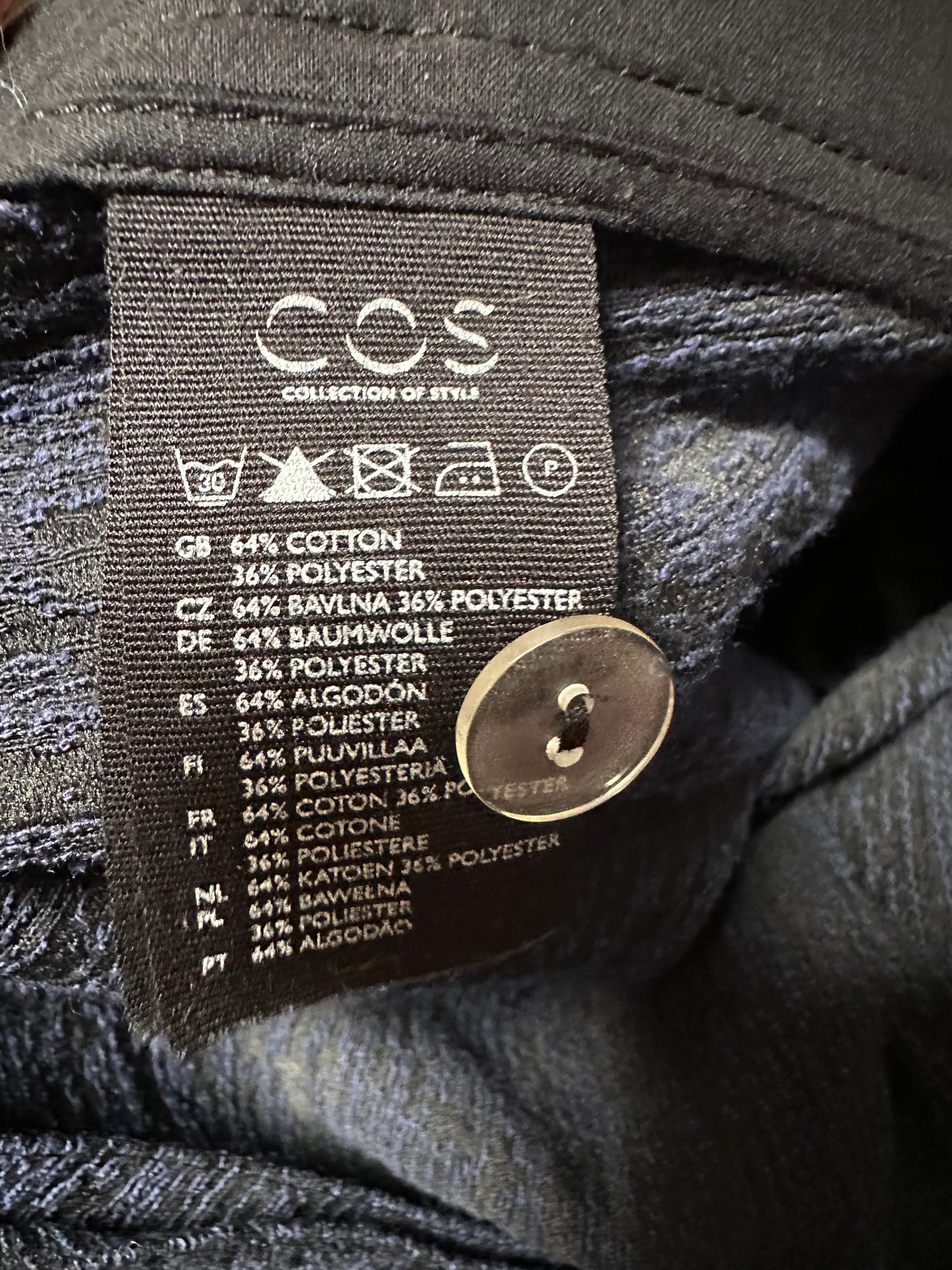 Designer COS Tailored Navy Trousers Size 10