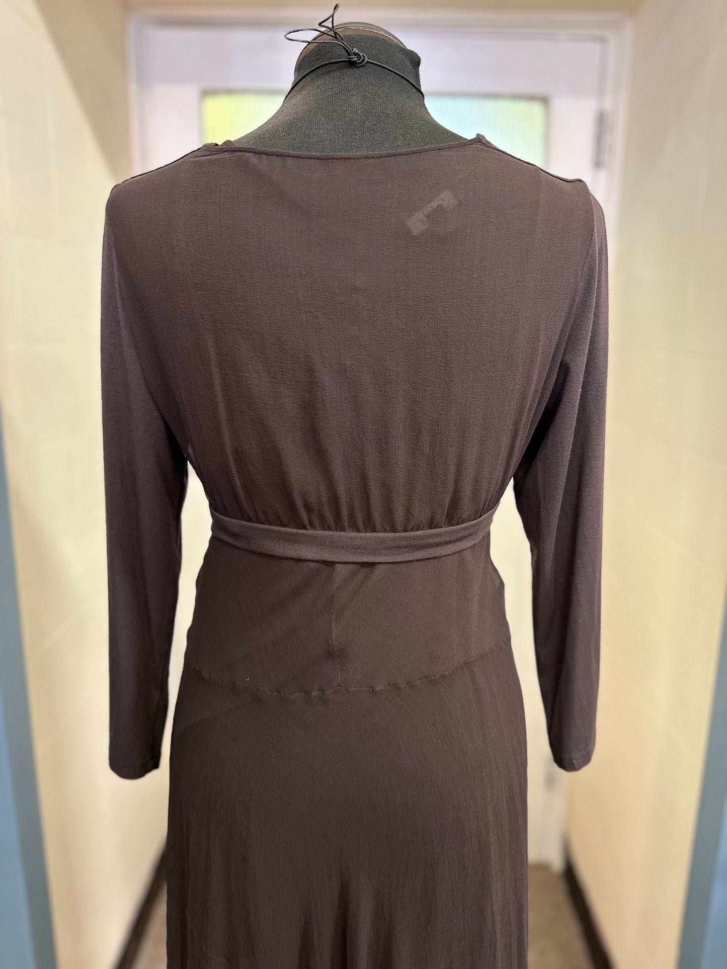 Designer Stills Brown Silk Dress, Size 12, sheer outer with separate slip underneath