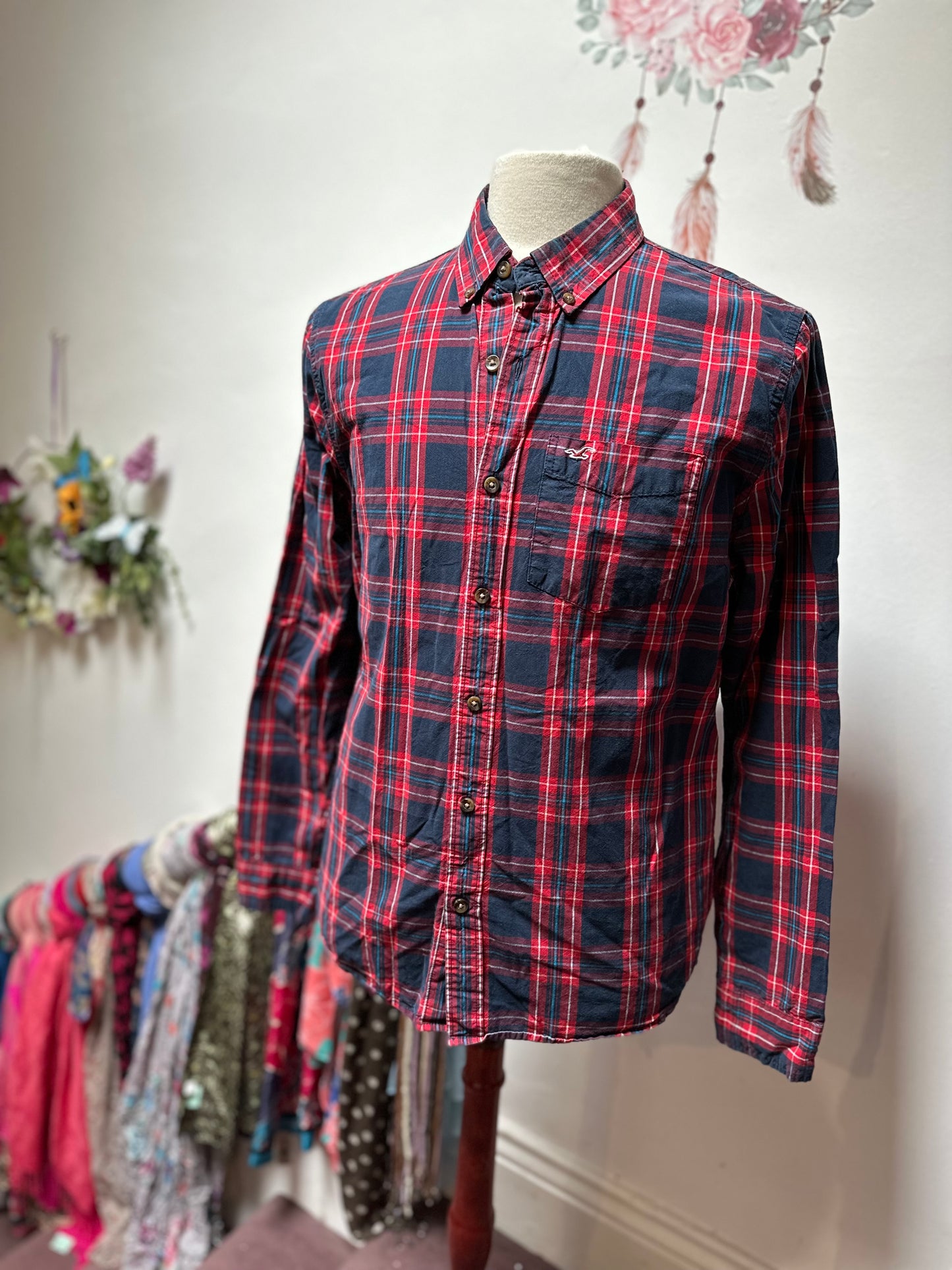 Hollister Red Plaid Shirt Size L 100% Cotton