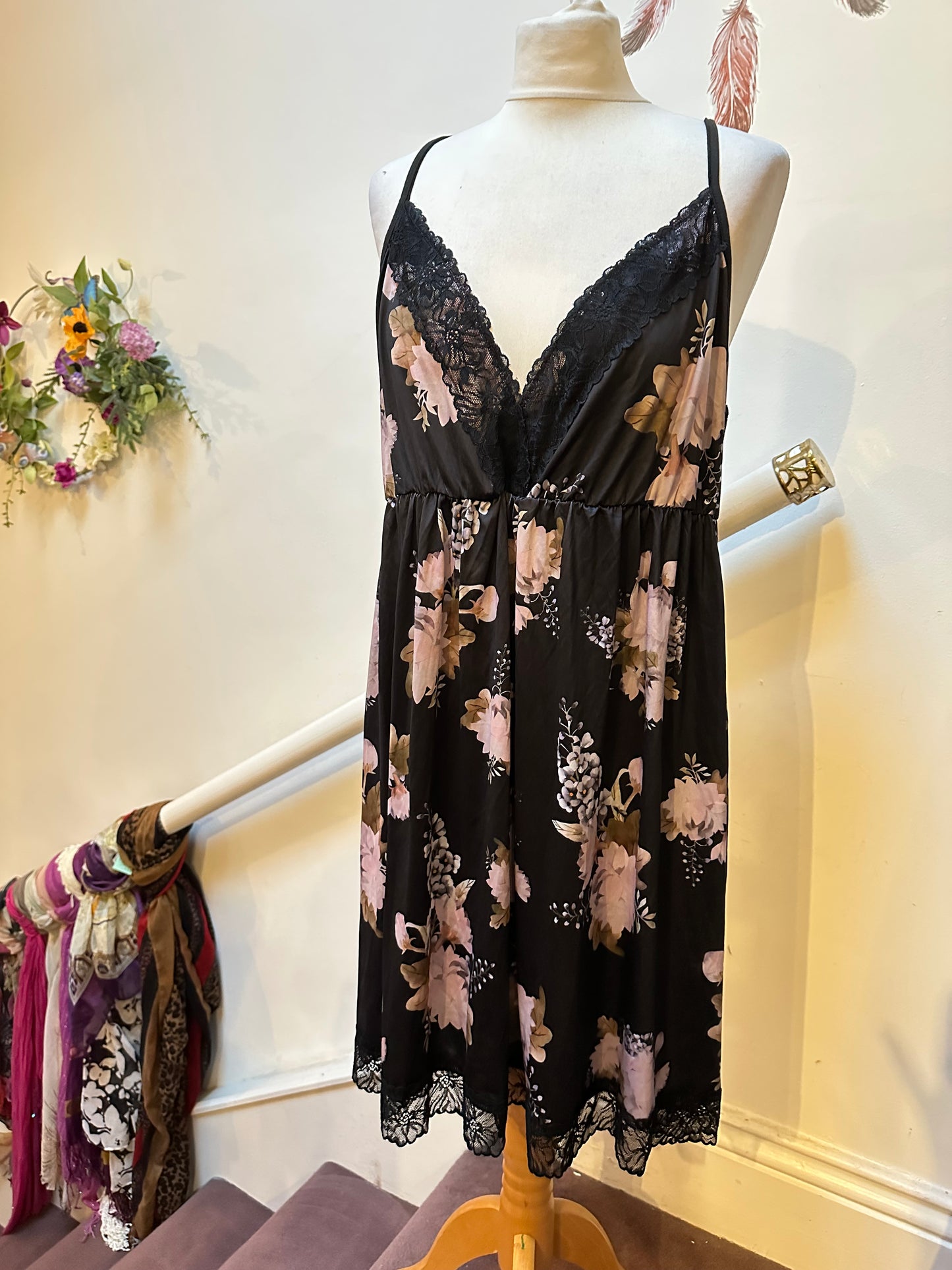 Black Floral Negligee Best Fit Size XL