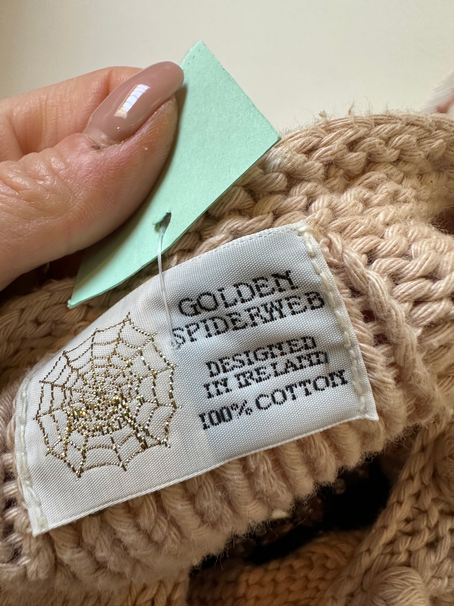 Designer Golden Spiderweb 100% Heavy Cotton Knitted Cardigan with Shoulder Pads Best Fit Size L