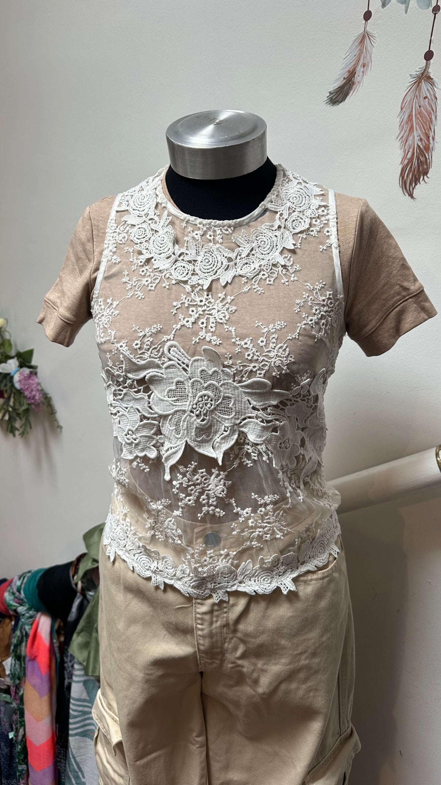 White Sheer Lace Top Size S