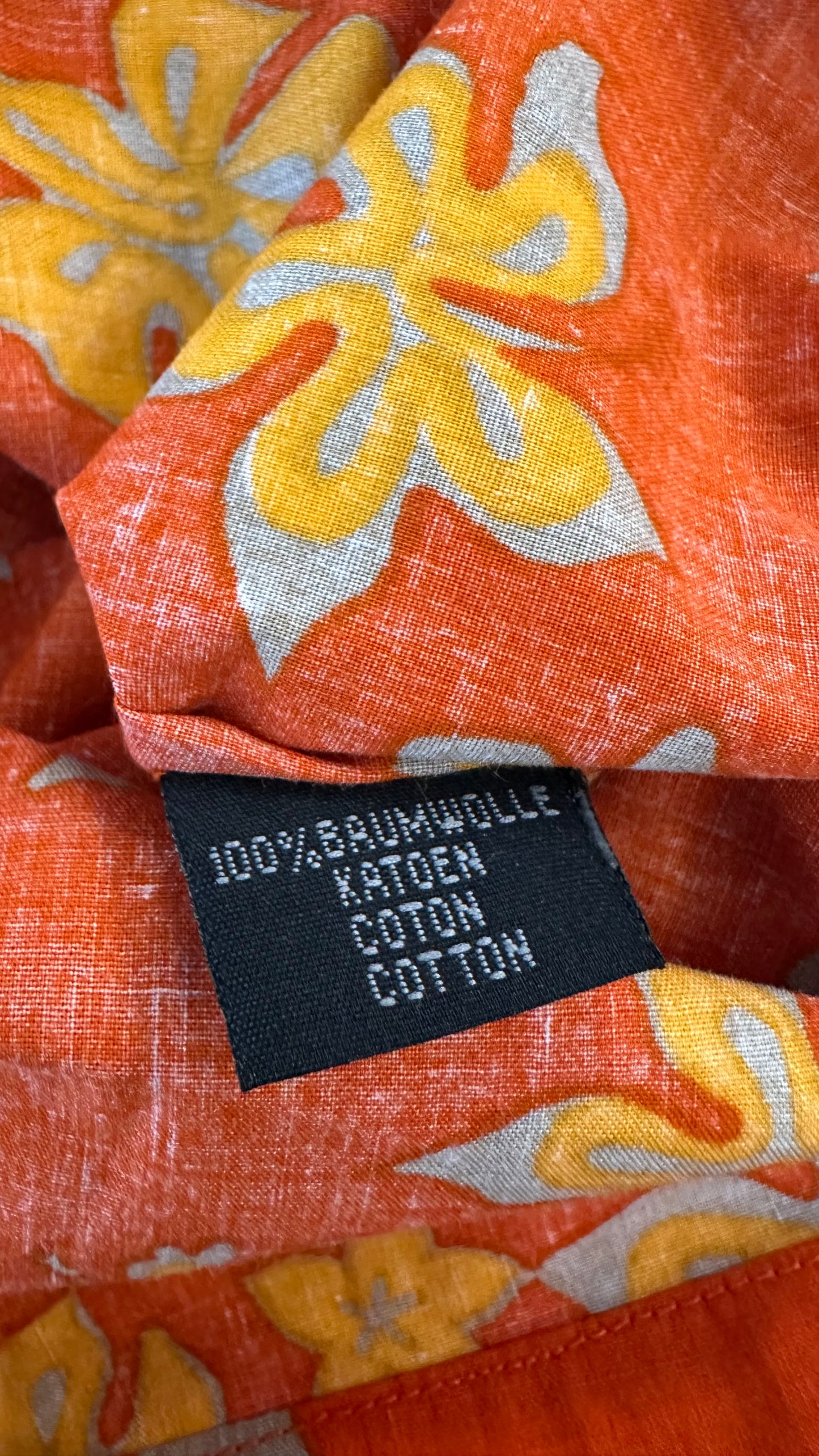 Orange Fliral Hawaii Shirt Size L 100% Cotton