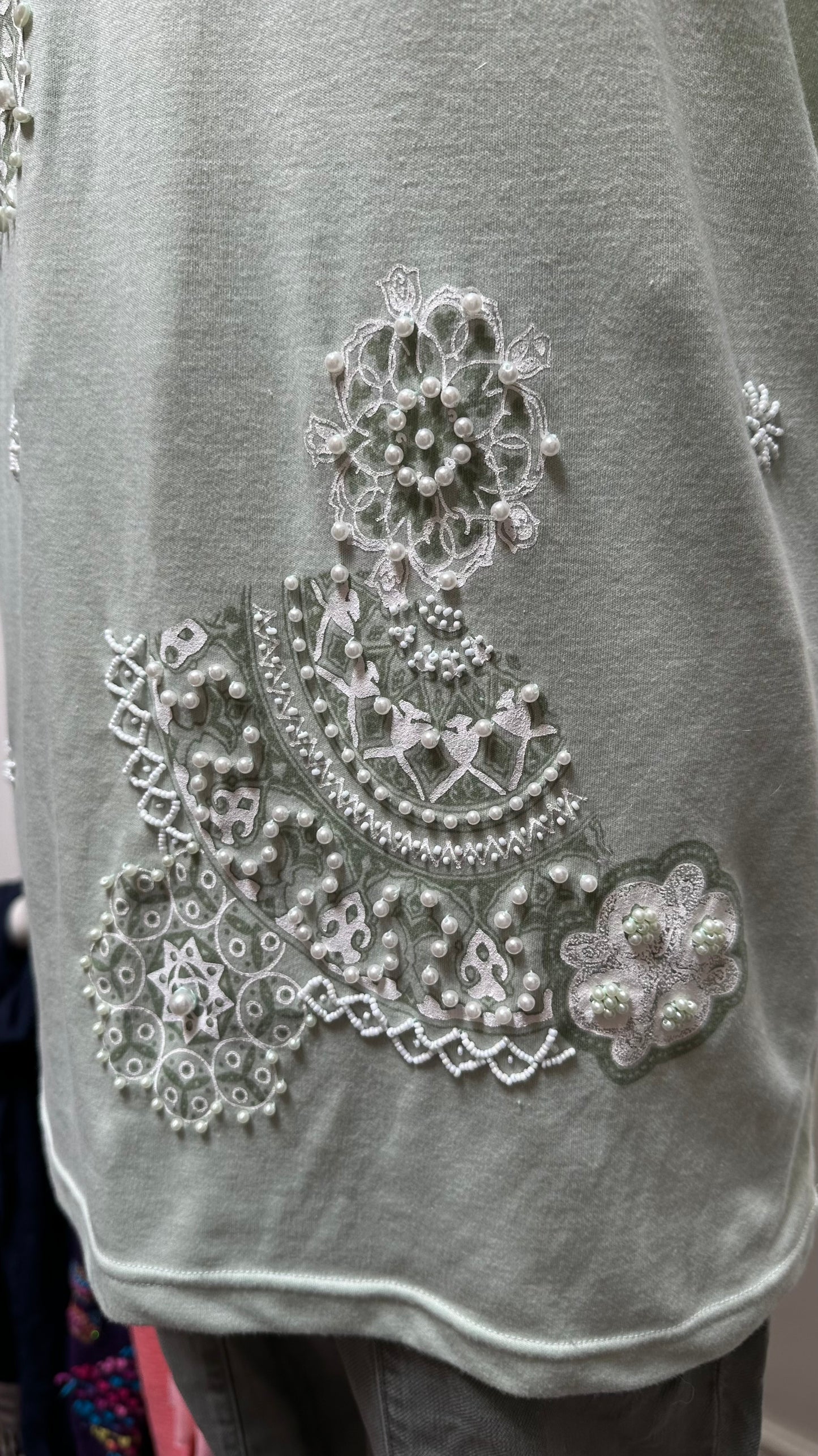 Casanova Sage Green Top with Beading and Shoulder Pads Best Fit Size M/L
