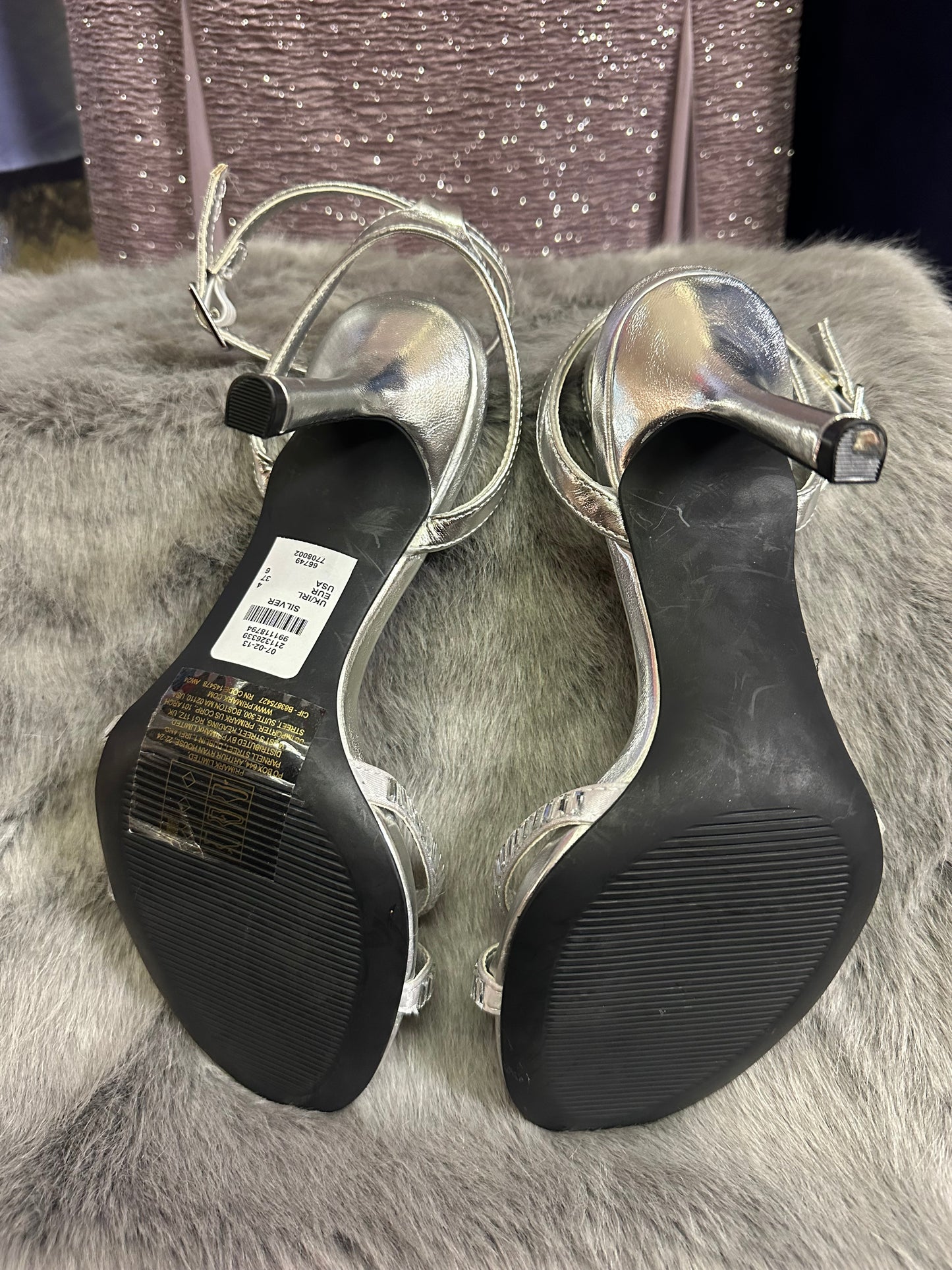 Primark Silver Medium Heel Sandals As New Size 4